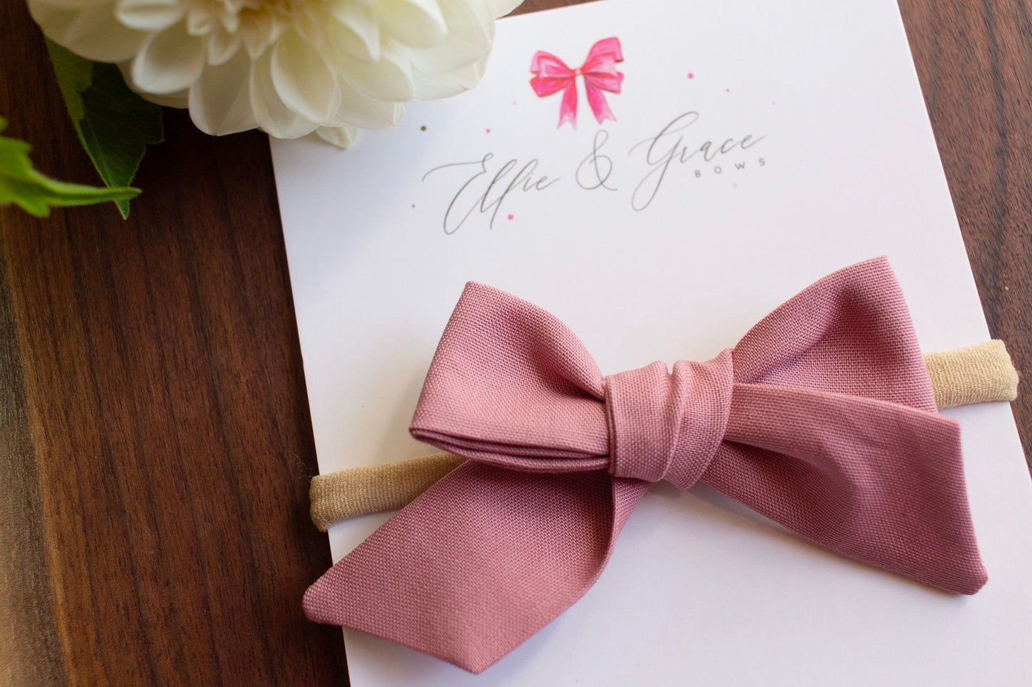 Rose Pink Hair Bow: Cotton Baby Headband or Clip