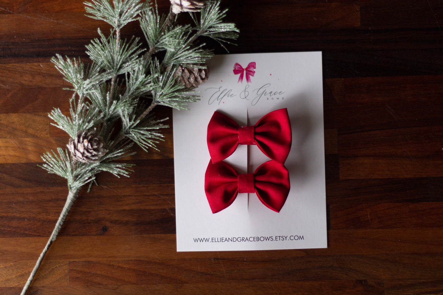 Red Pigtail Bow Set: Cotton Hair Clips for Toddler Girl