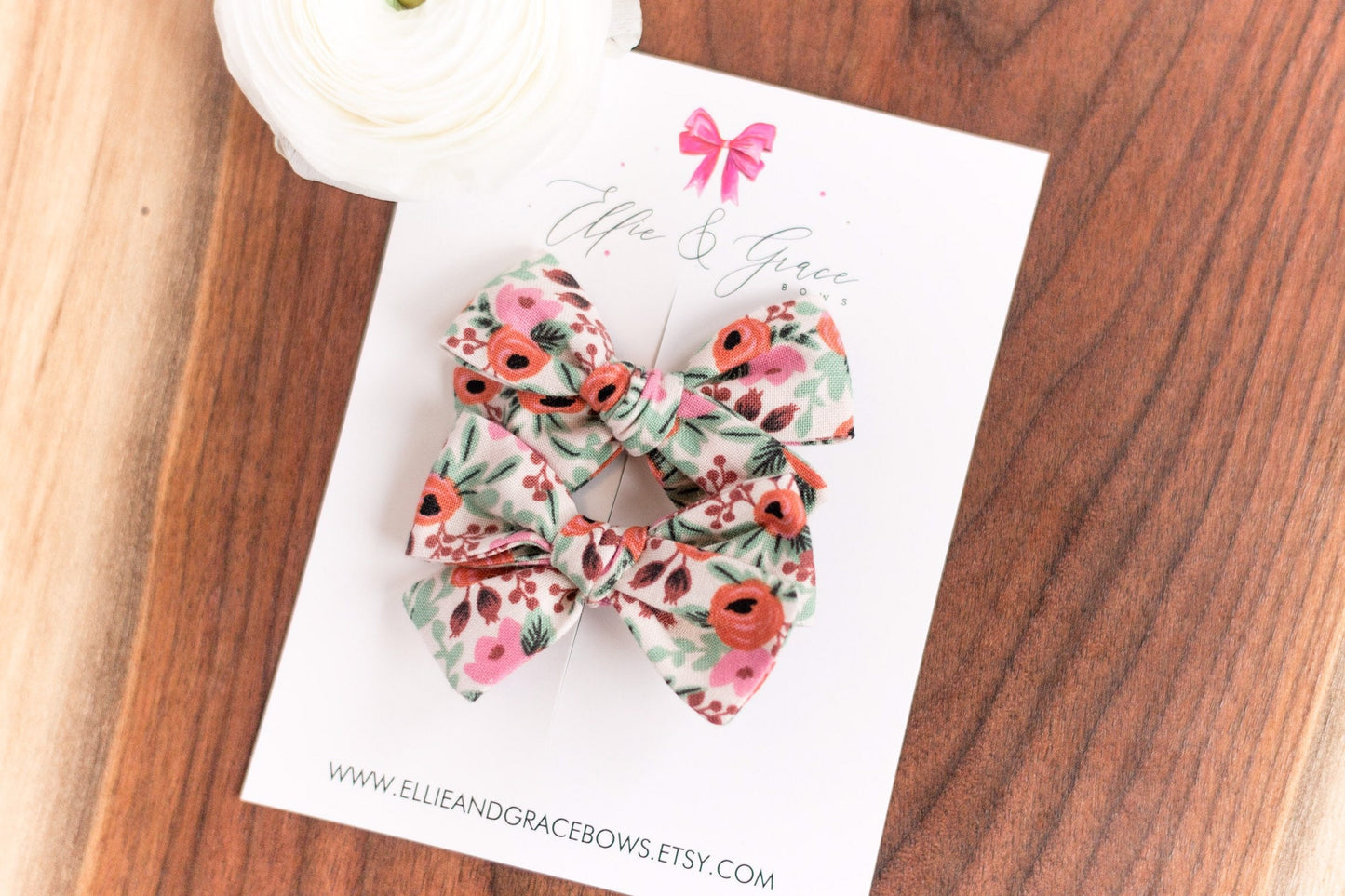 Floral Pigtail Bows: Red & Pink Cotton Alligator Clips (Set of 2)