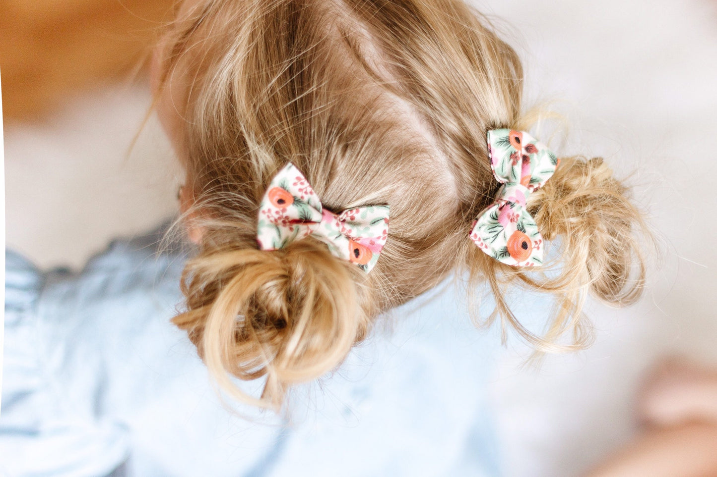 Floral Pigtail Bows: Red & Pink Cotton Alligator Clips (Set of 2)