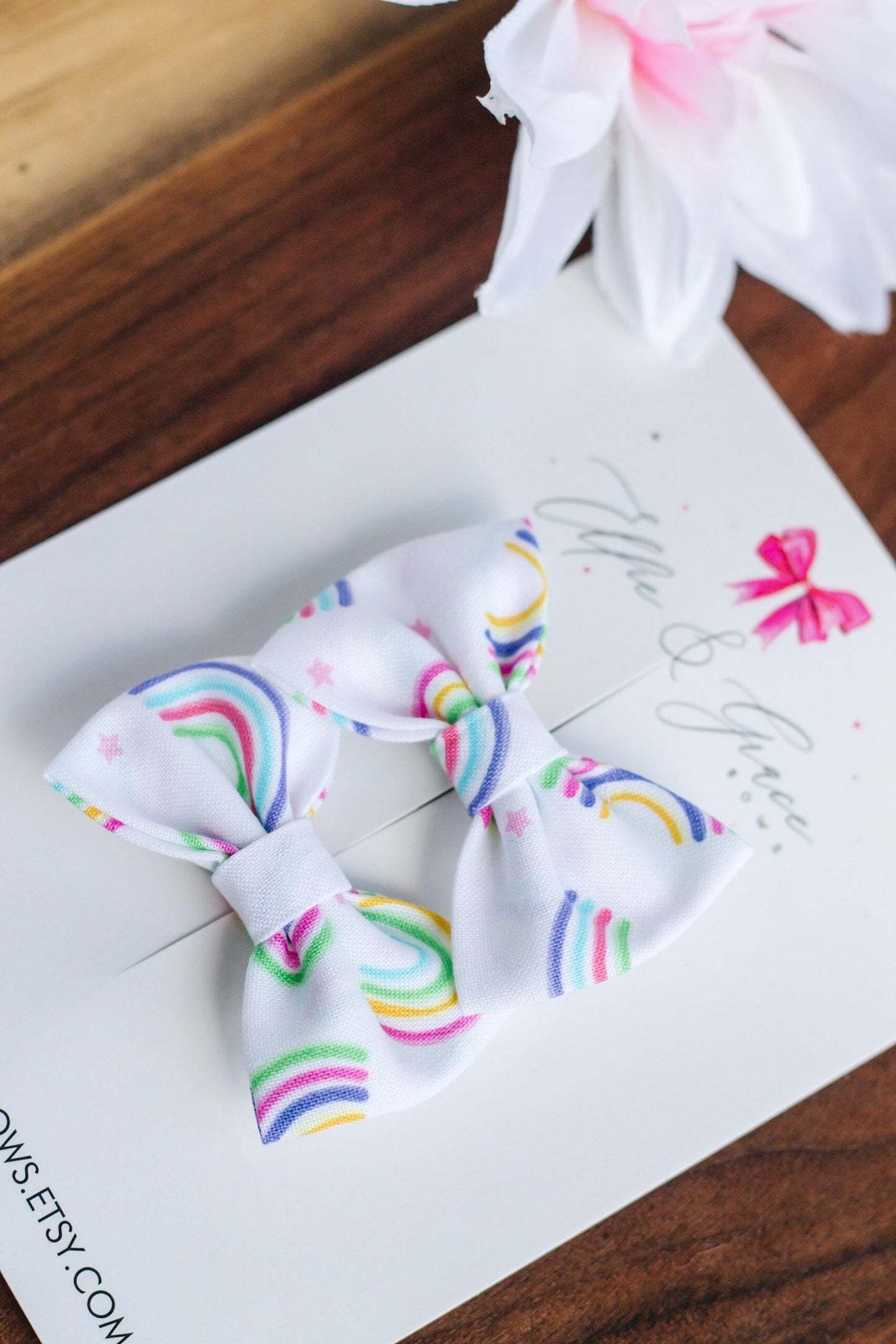 Rainbow Pigtail Bow Set: Cotton Fabric Hair Clips - 2 Inch