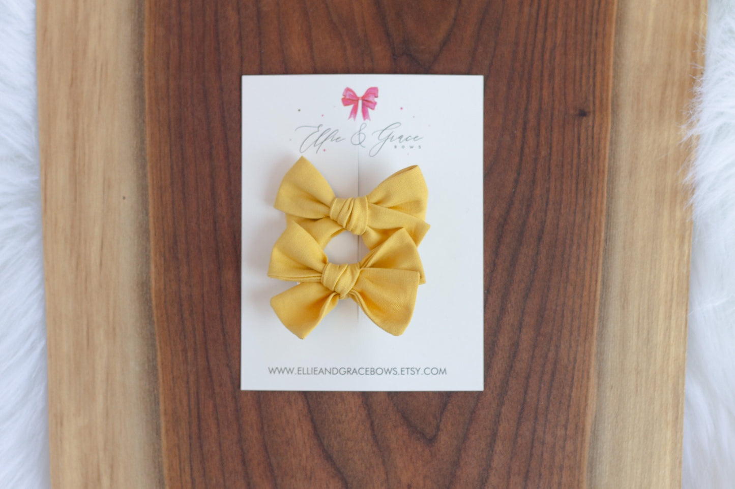 Mustard Yellow Fall Hair Clips - Bows for Girls - Pigtail Bow Set - Barrettes and Clips