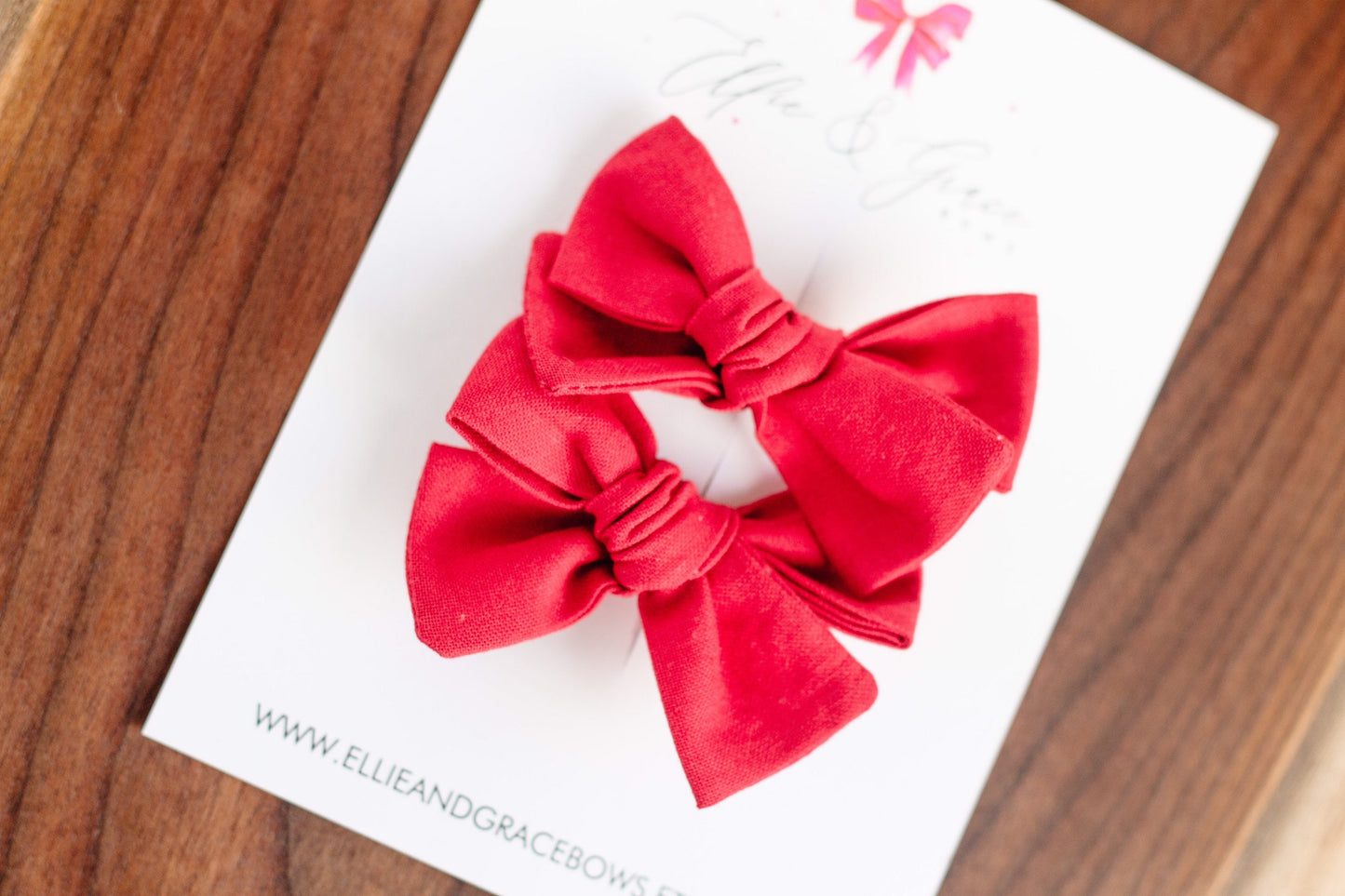 Red Christmas Pigtail Bow Set: Cotton Baby Hair Clips