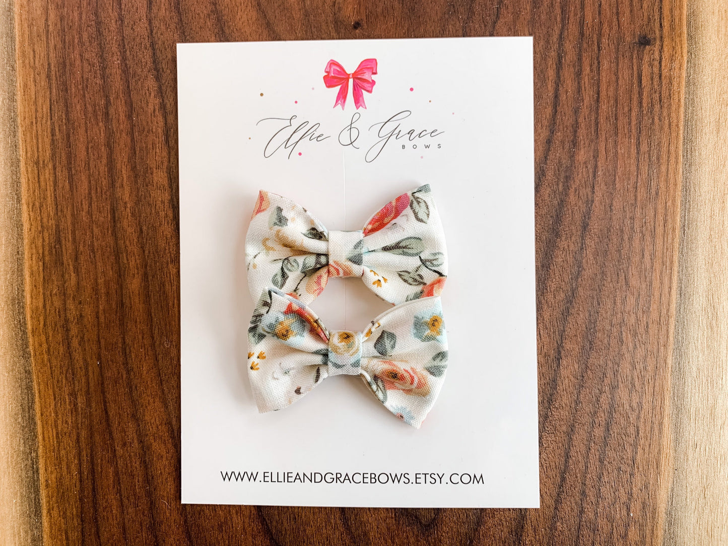 Floral Pigtail Bow Set: Antique White Cotton Hair Clips (2-inch)