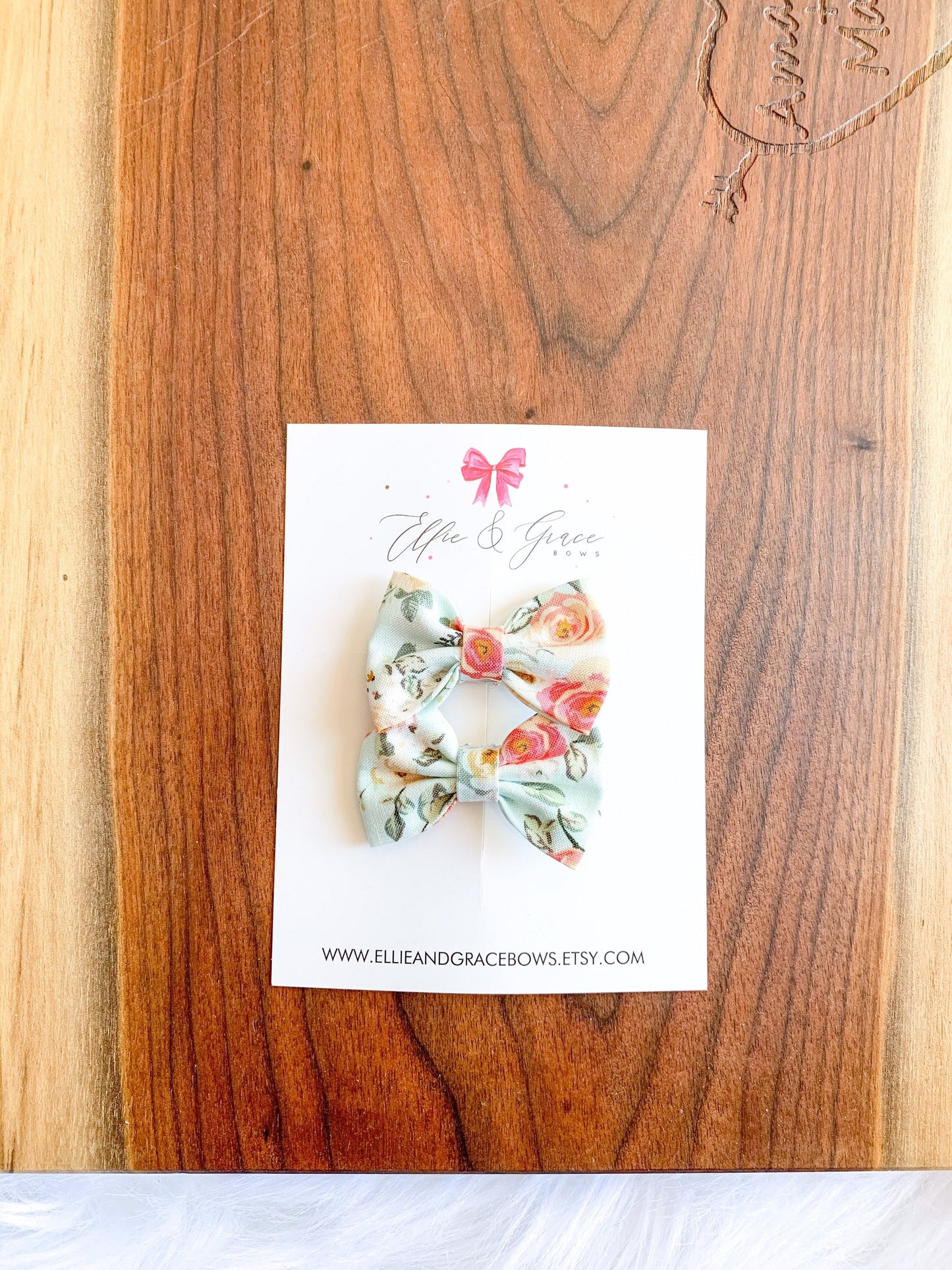 Mint Green Floral Pigtail Bow Set: 2-Inch Toddler Hair Clips