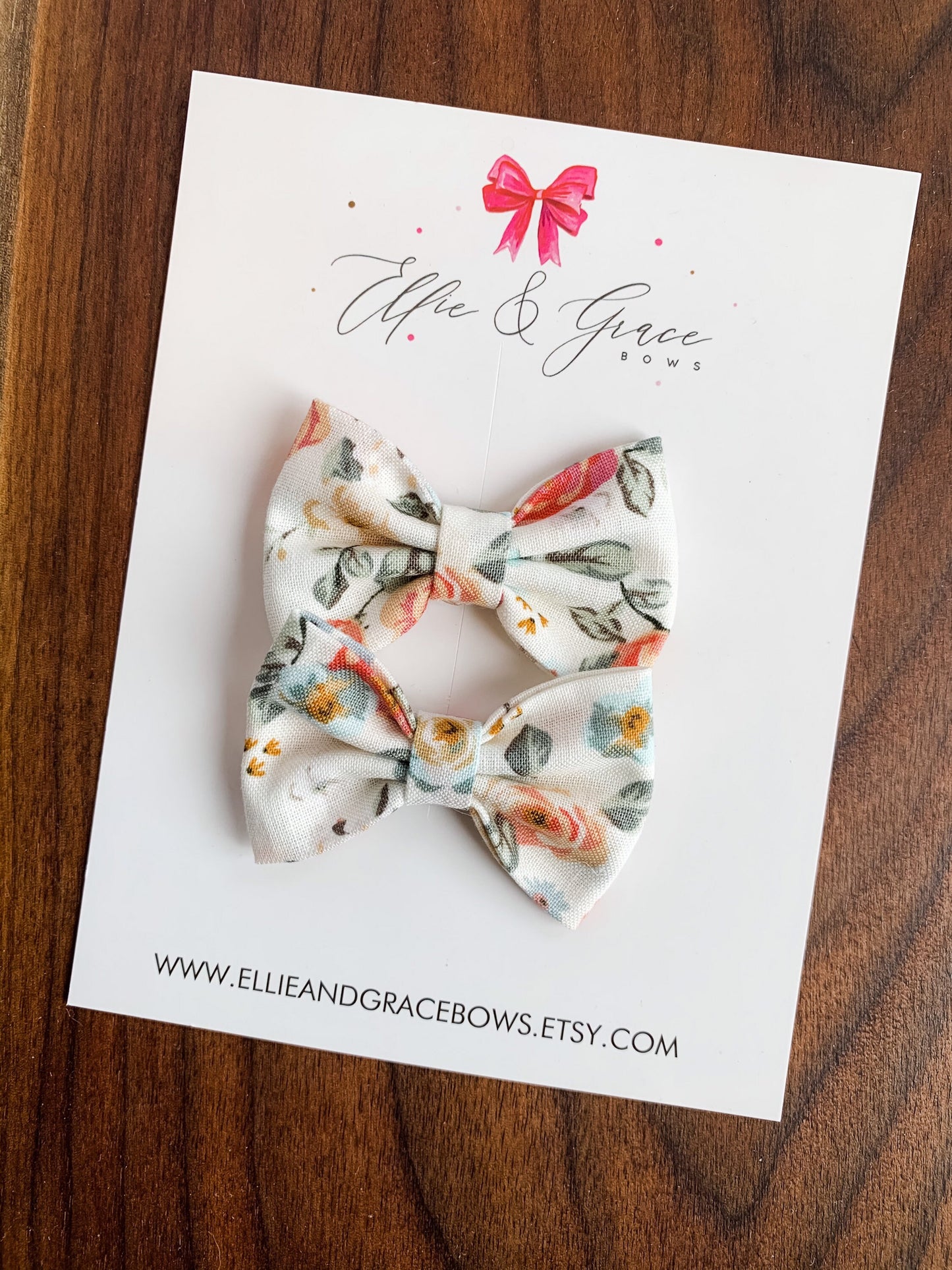Floral Pigtail Bow Set: Antique White Cotton Hair Clips (2-inch)