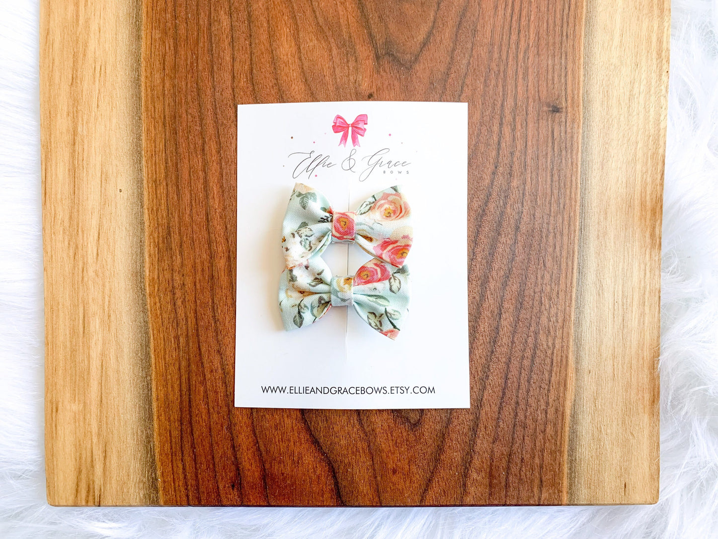 Mint Green Floral Pigtail Bow Set: 2-Inch Toddler Hair Clips