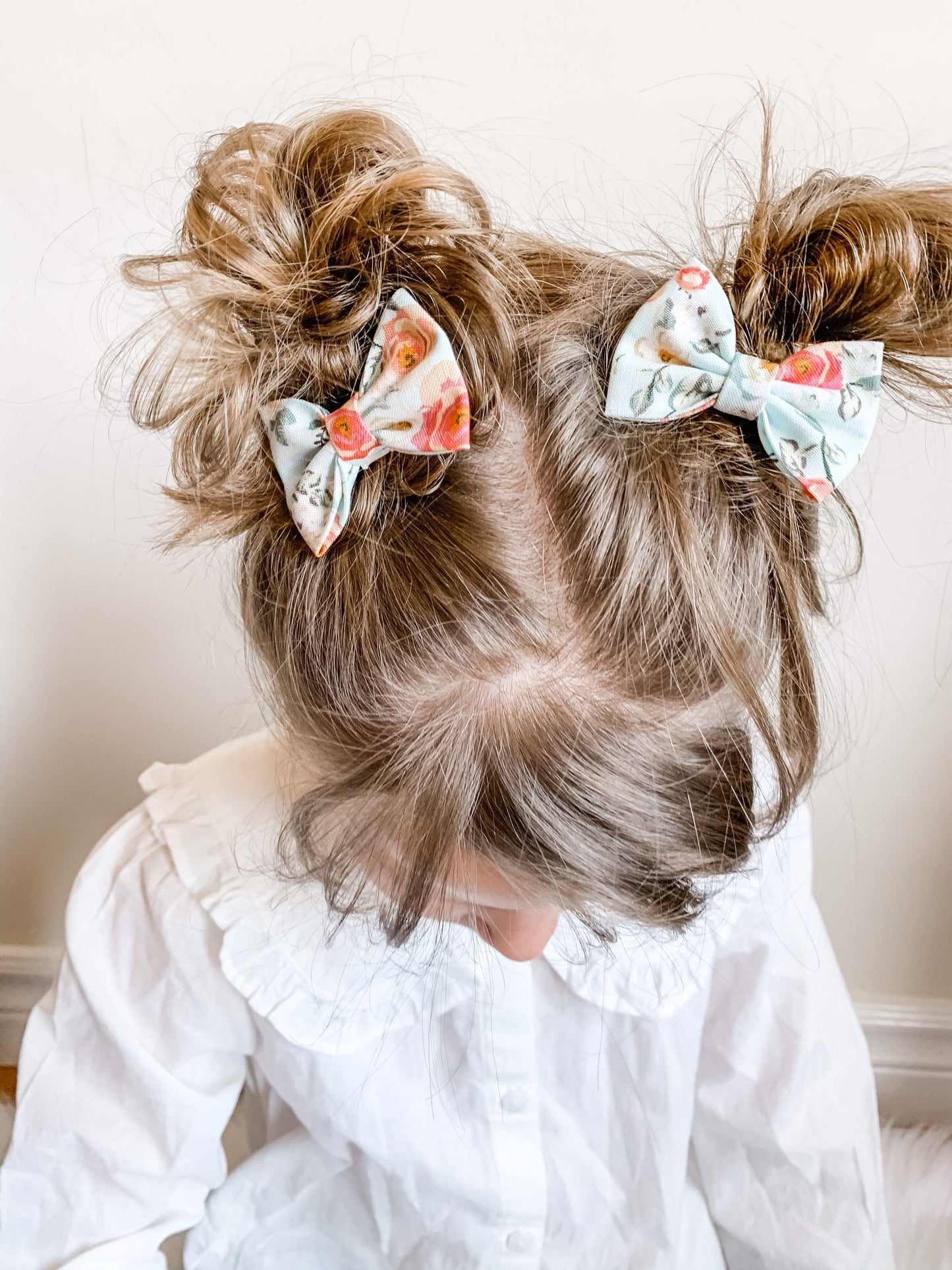 Mint Green Floral Pigtail Bow Set: 2-Inch Toddler Hair Clips