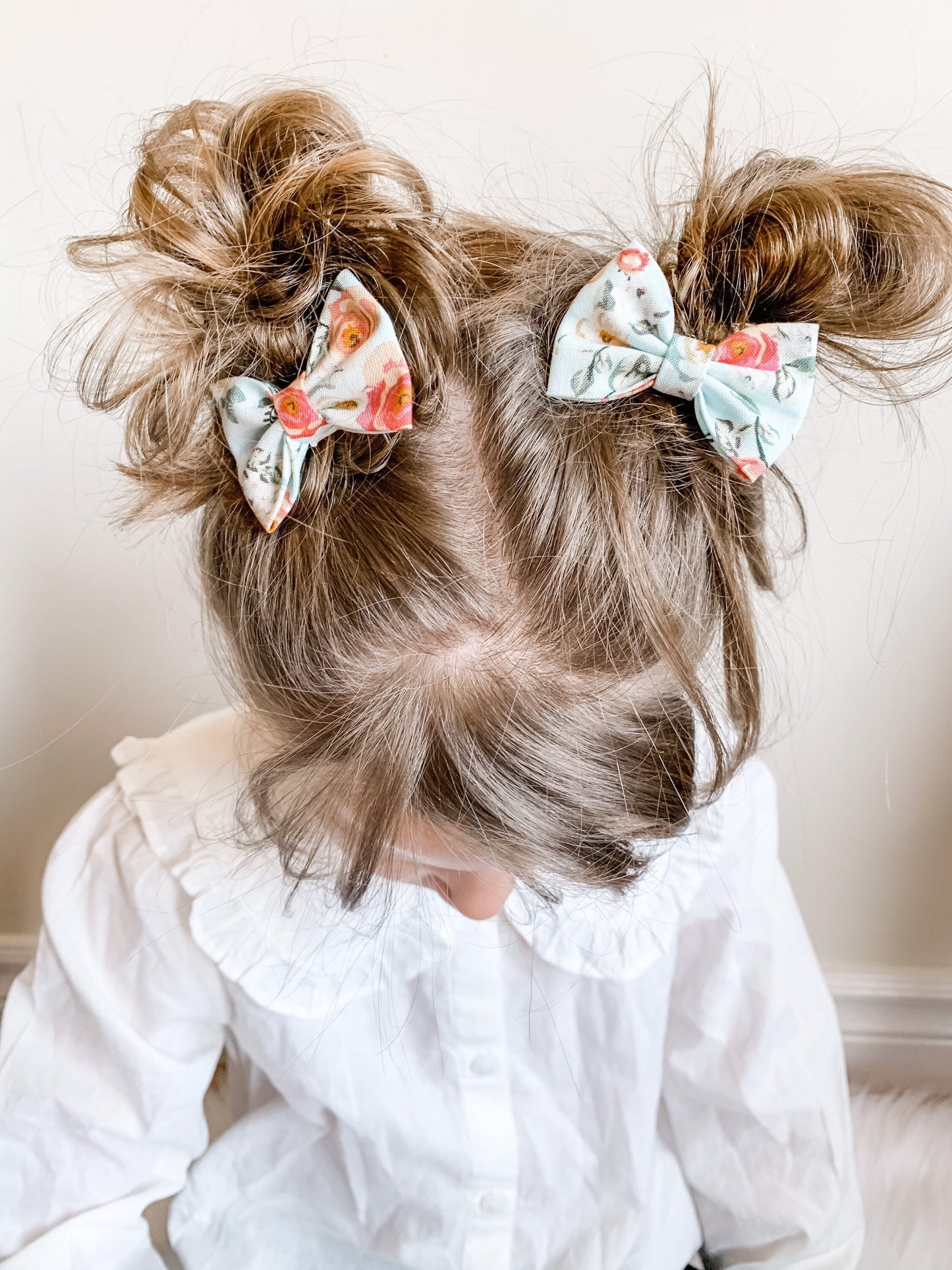 Mint Green Floral Pigtail Bow Set: 2-Inch Toddler Hair Clips