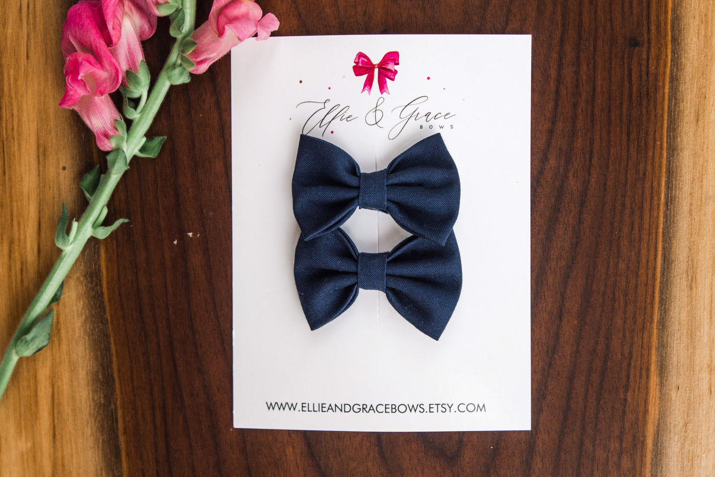 Navy Blue Cotton Pigtail Bow Set - 2 inch Hair Clips