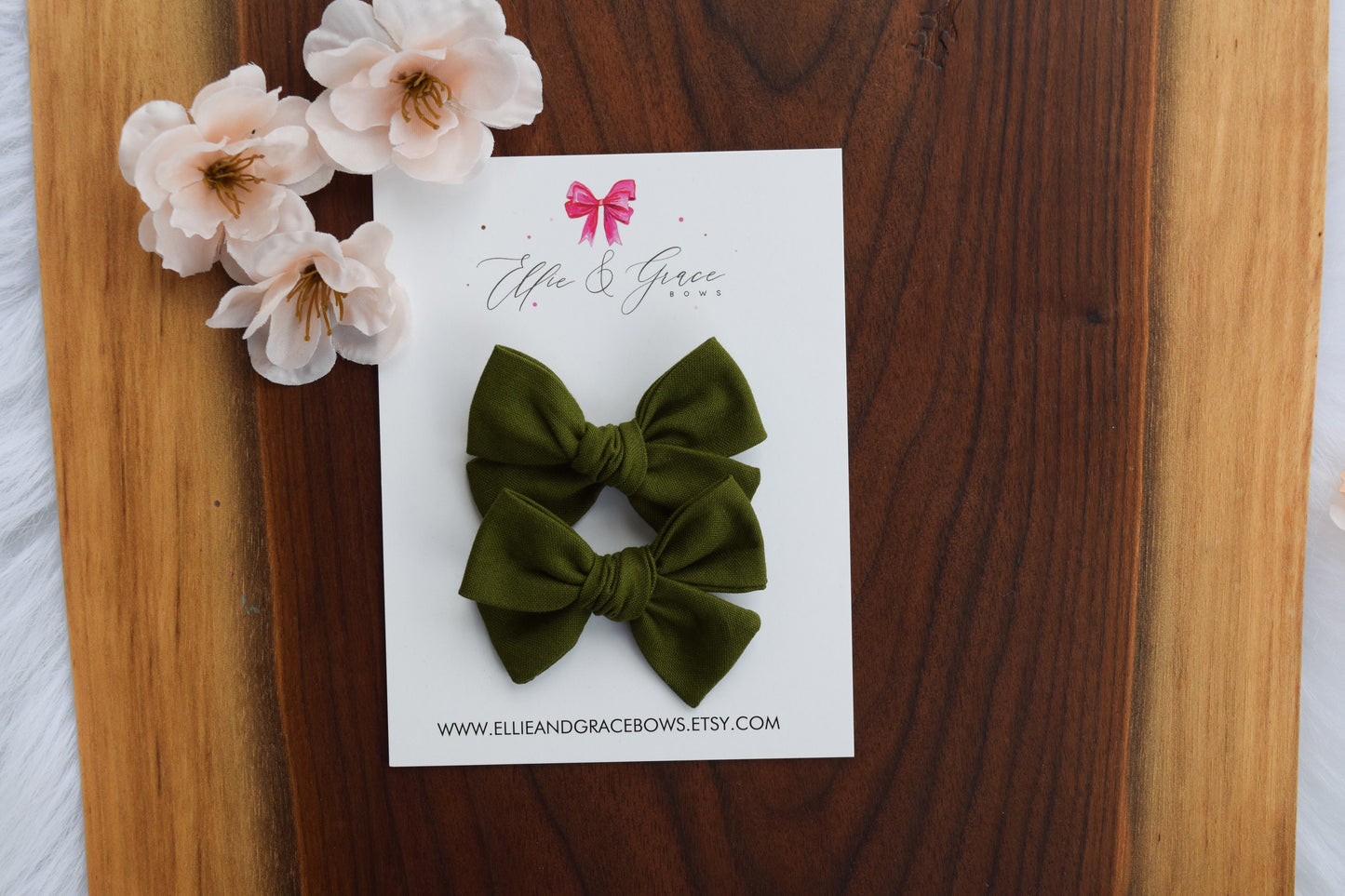 Dark Green Pigtail Bow Set: Cotton Hair Clips - 2.75 Inch