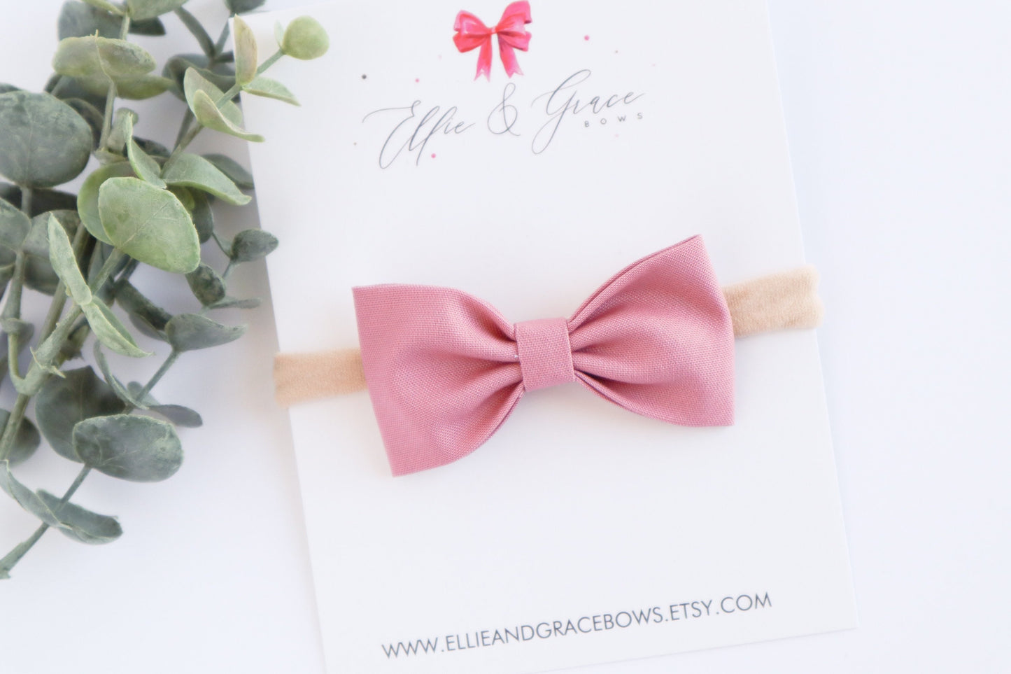 Rose Pink Baby Bow Headband: Cotton Hair Bow