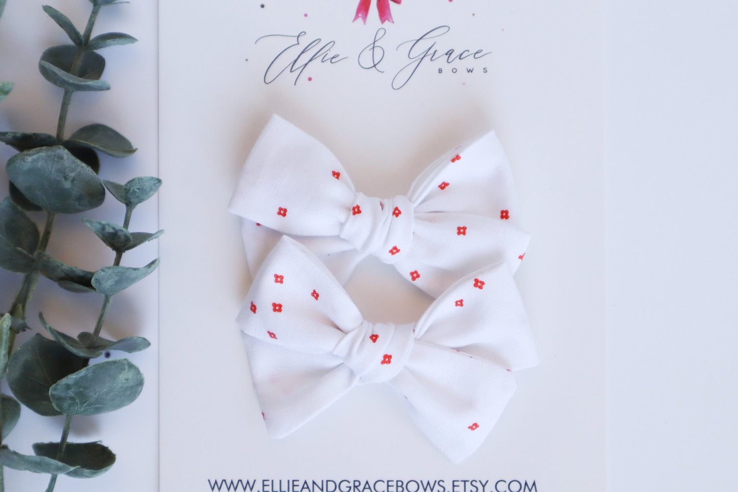 Red Flower Canada Day Pigtail Bow Set: Cotton Hair Clips