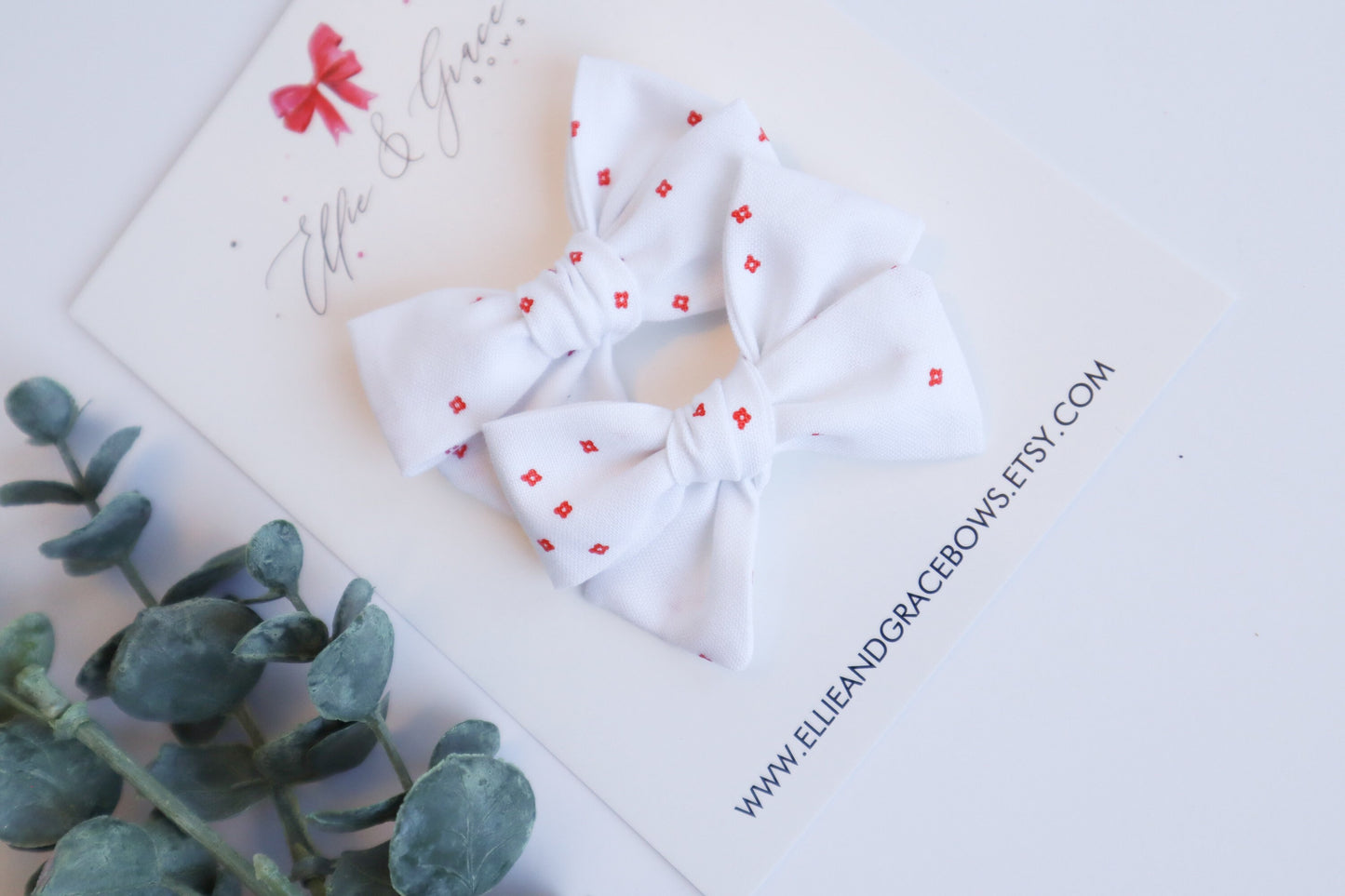 Red Flower Canada Day Pigtail Bow Set: Cotton Hair Clips