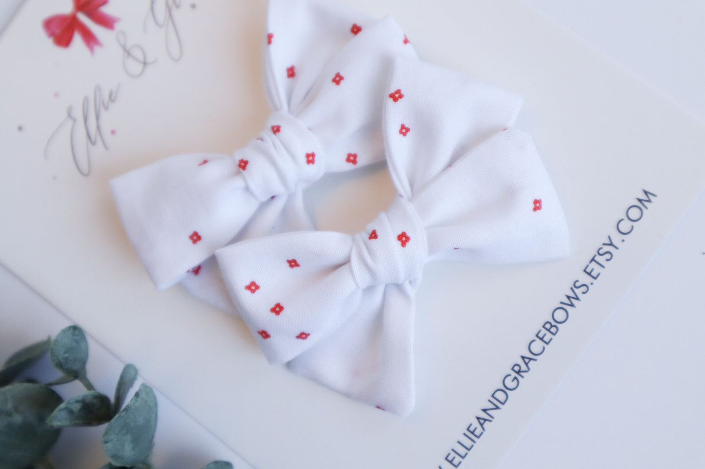 Red Flower Canada Day Pigtail Bow Set: Cotton Hair Clips