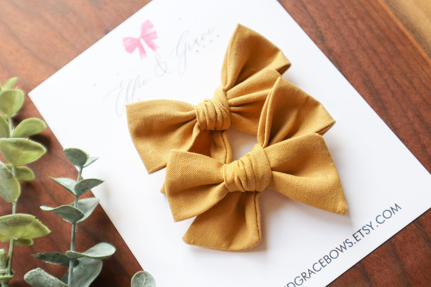 Gold Cotton Pigtail Bow Set: Baby Girl Hair Clips