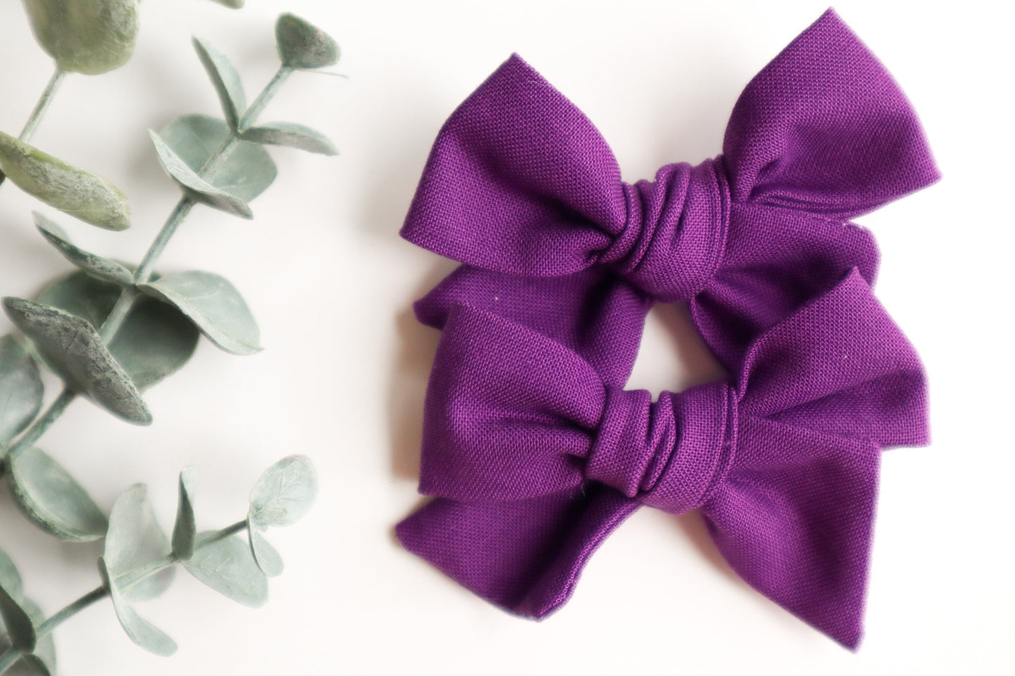 Dark Purple Pigtail Bow Set: Cotton Alligator Hair Clips