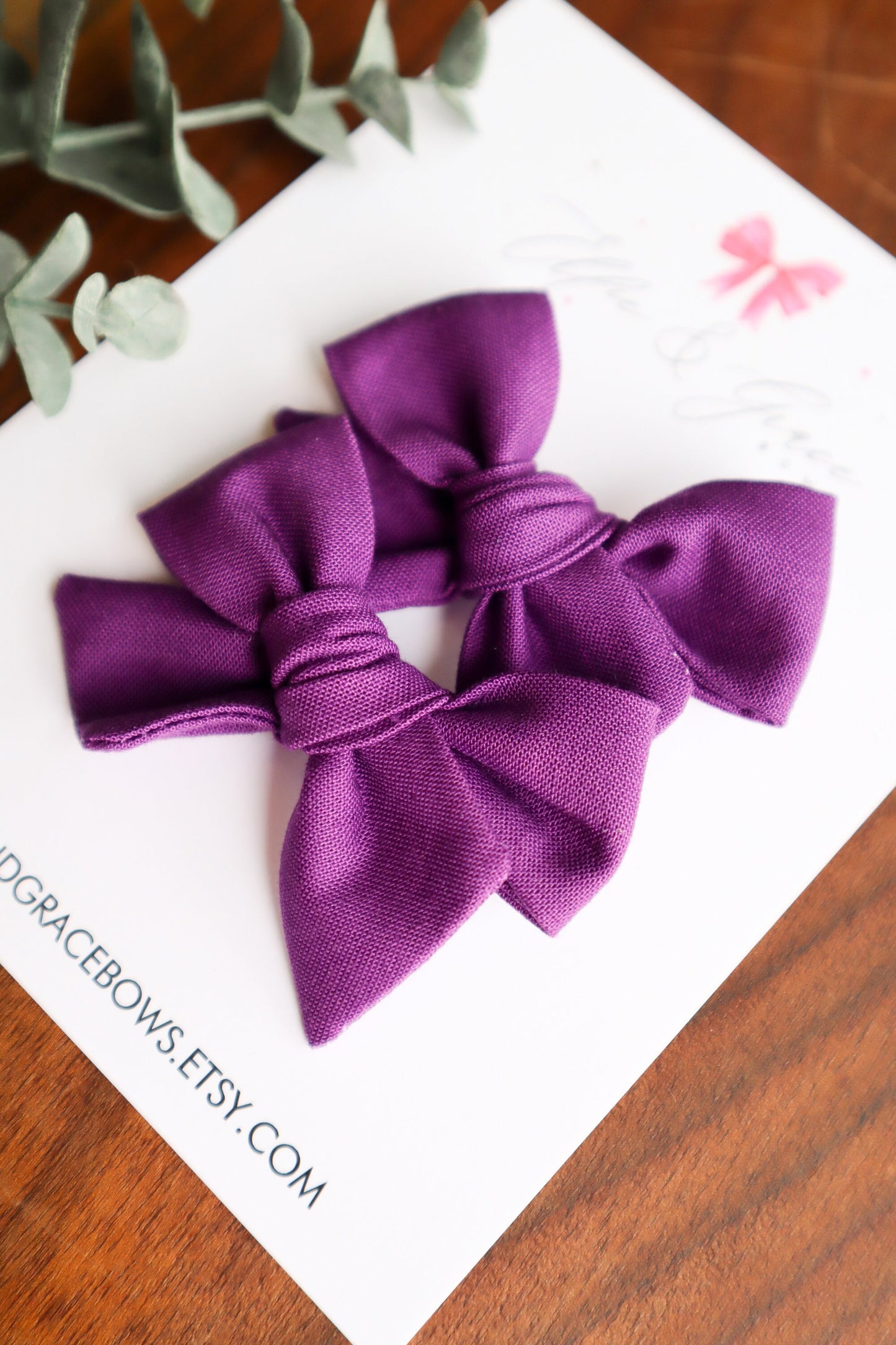 Dark Purple Pigtail Bow Set: Cotton Alligator Hair Clips