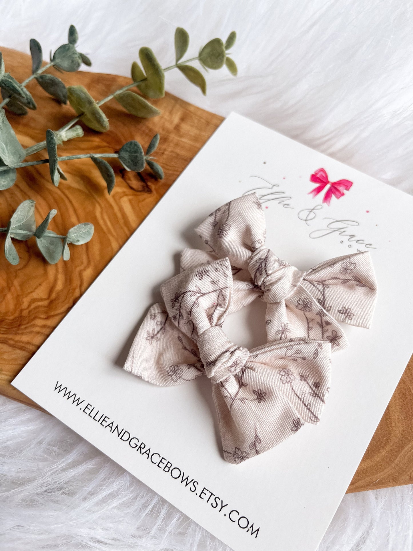 Wildflower Hair Bows - Cotton Fabric Pigtail Bow Set - Pinwheel Bows