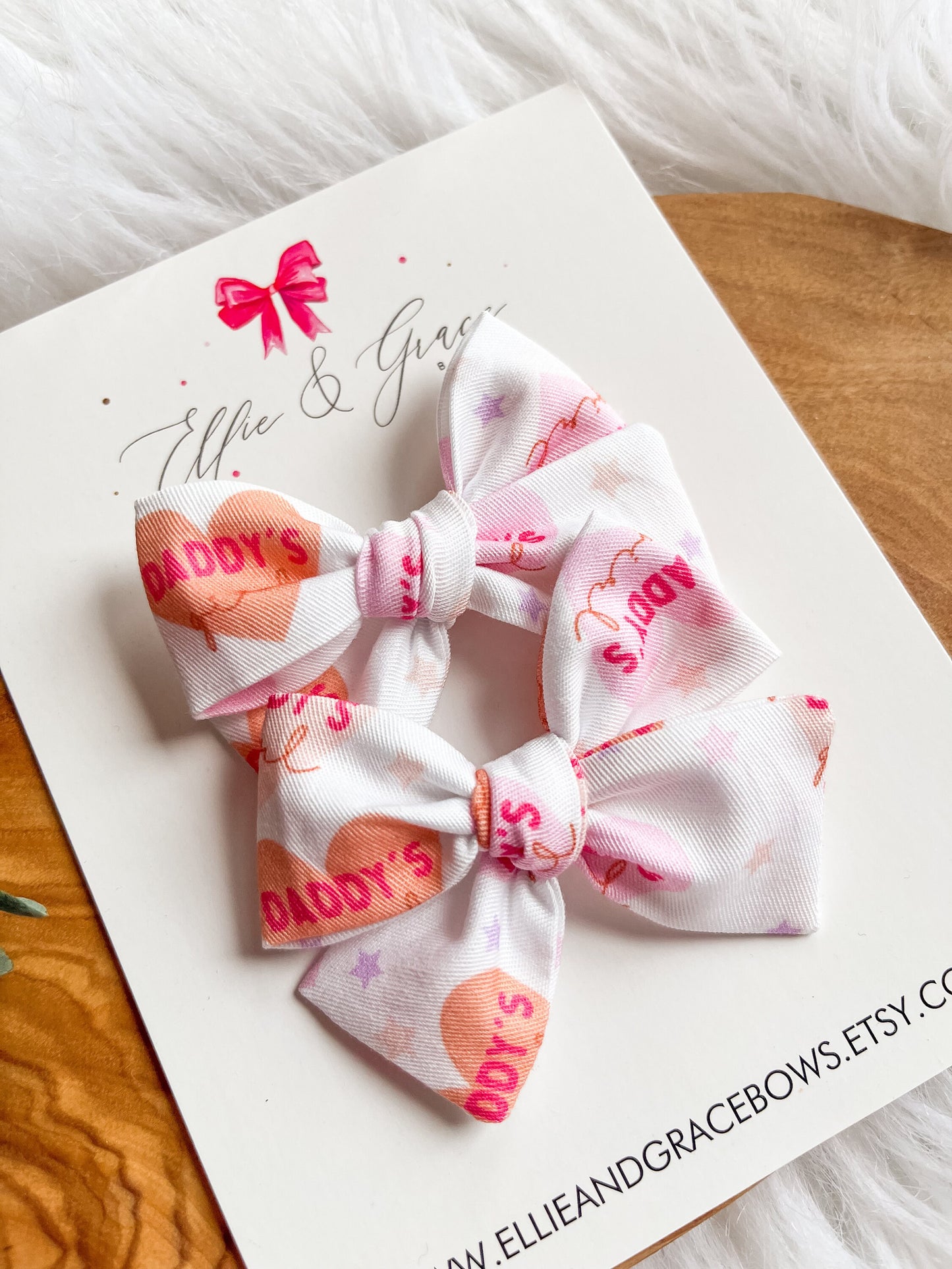 Daddy's Girl Pinwheel Bow Set - Valentines Day Cotton Fabric Bows - Toddler Girl Hair Clips