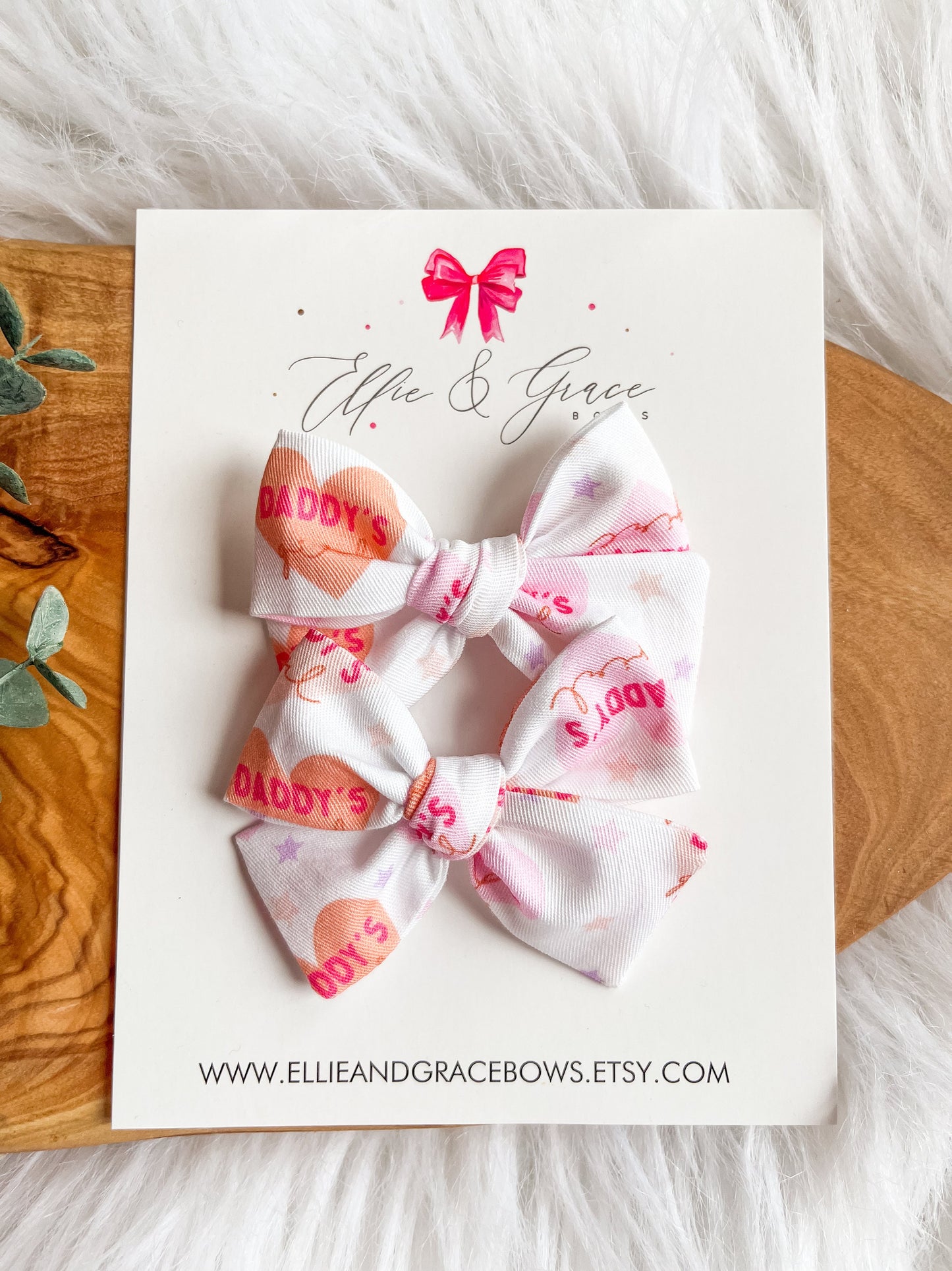 Daddy's Girl Pinwheel Bow Set - Valentines Day Cotton Fabric Bows - Toddler Girl Hair Clips