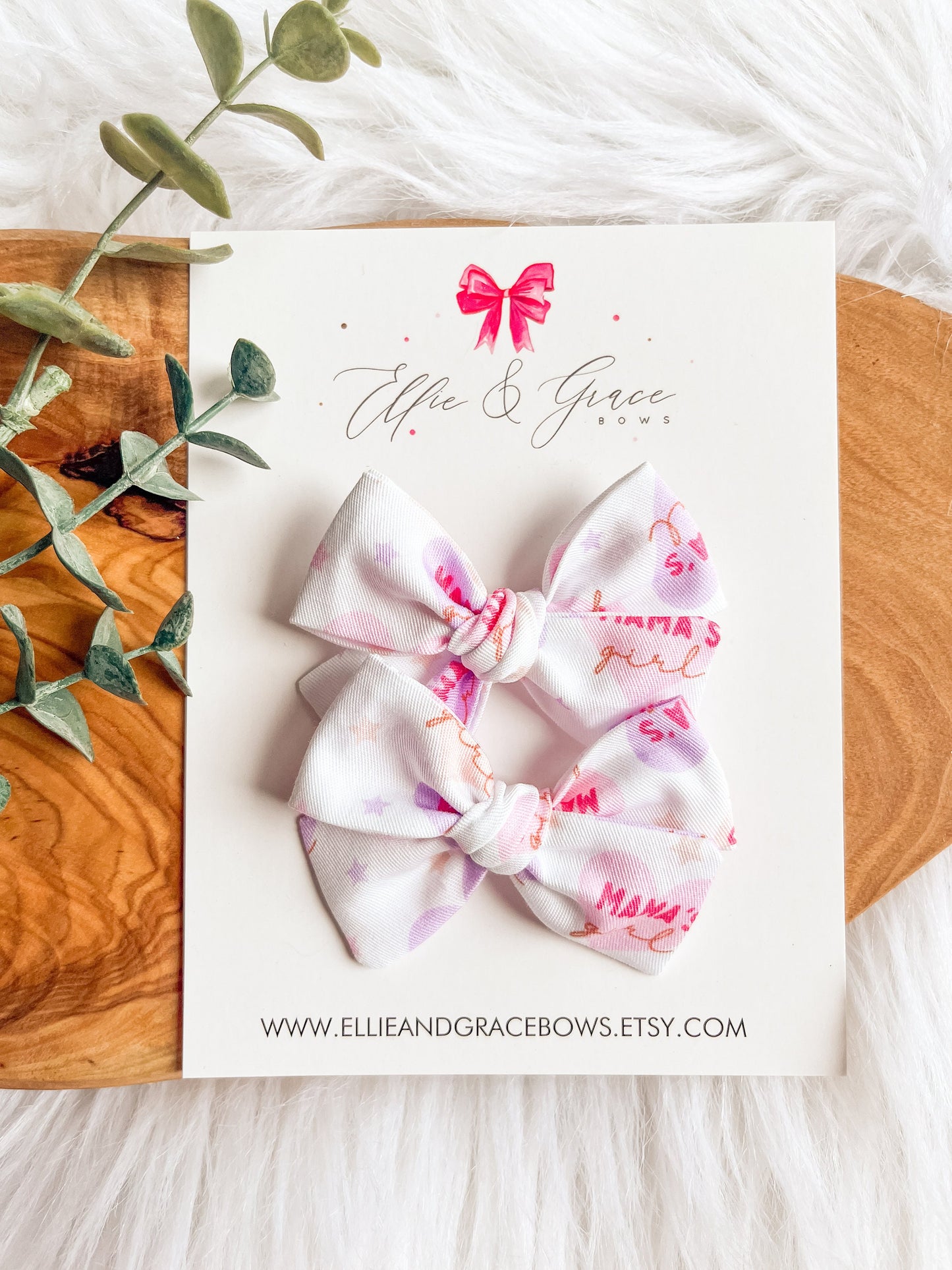 Mama's Girl Pigtail Bow Set: Cotton Fabric Hair Bows