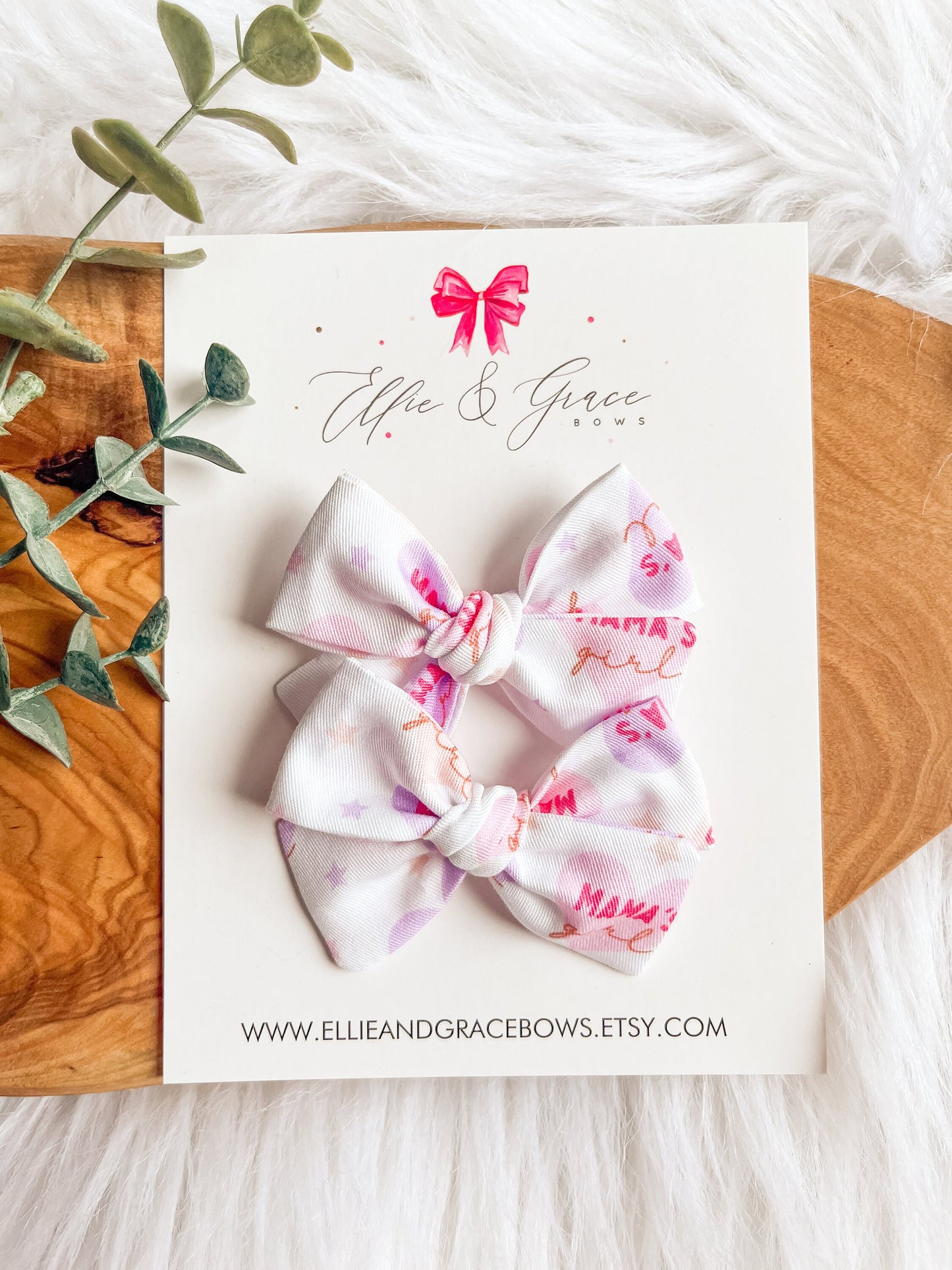 Mama's Girl Pigtail Bow Set: Cotton Fabric Hair Bows