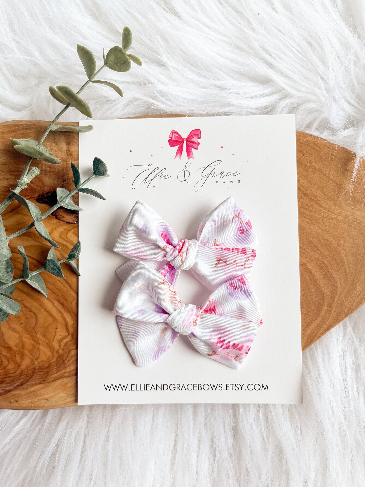 Mama's Girl Pigtail Bow Set: Cotton Fabric Hair Bows