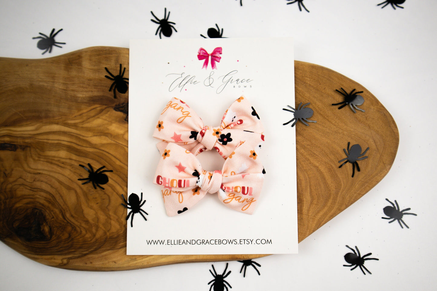 Ghost Hair Bows: Halloween Pigtail Clips, Ghoul Gang Cotton Bows (Set of 2)