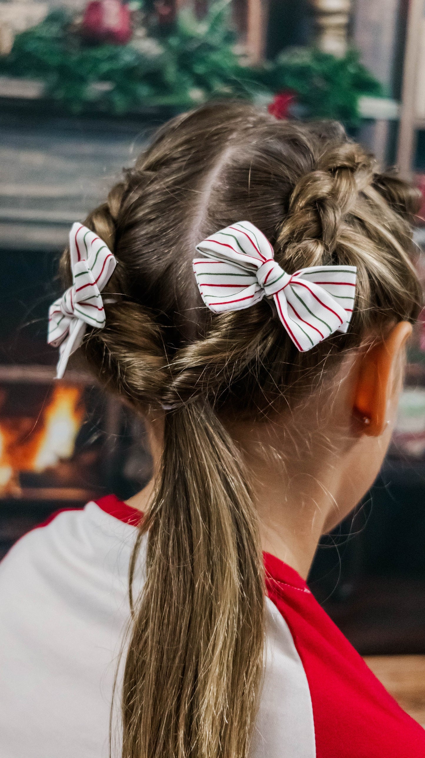 Red and Green Striped Hair Bows - Christmas Baby Bows