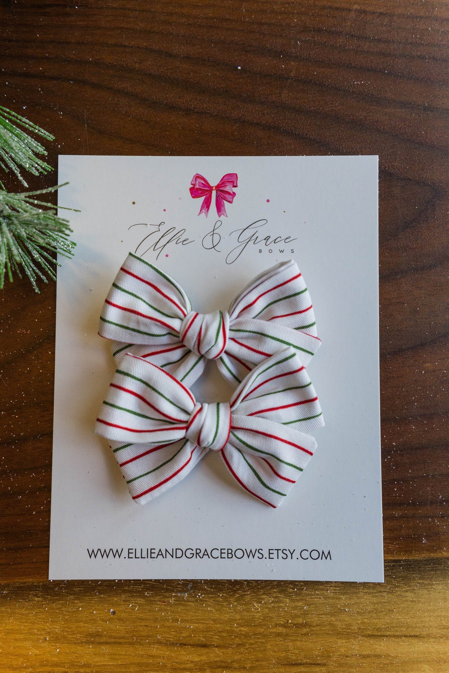 Red and Green Striped Hair Bows - Christmas Baby Bows