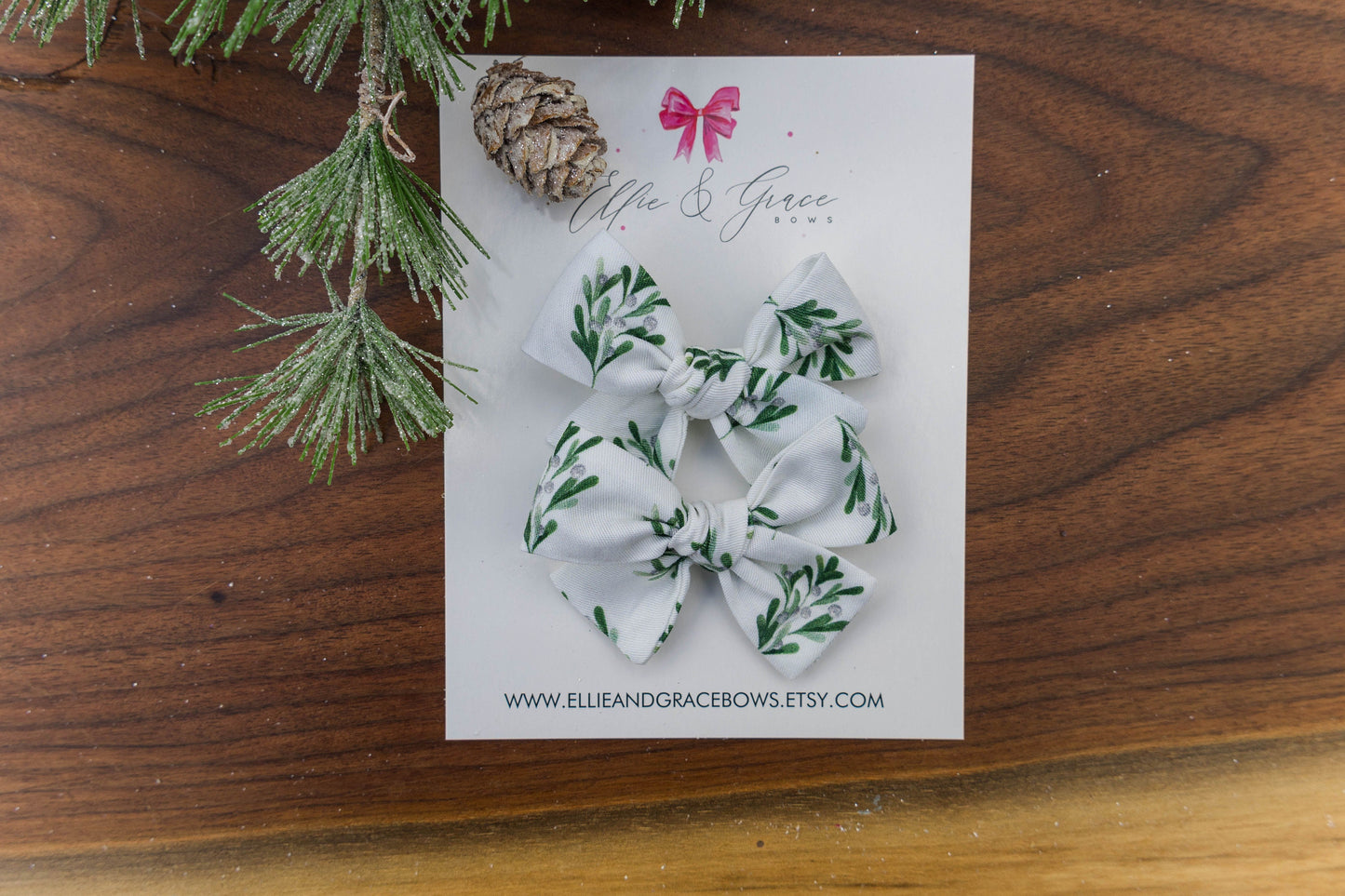 Mistletoe Hair Bows - Christmas Outfit - Pigtail Bow Set