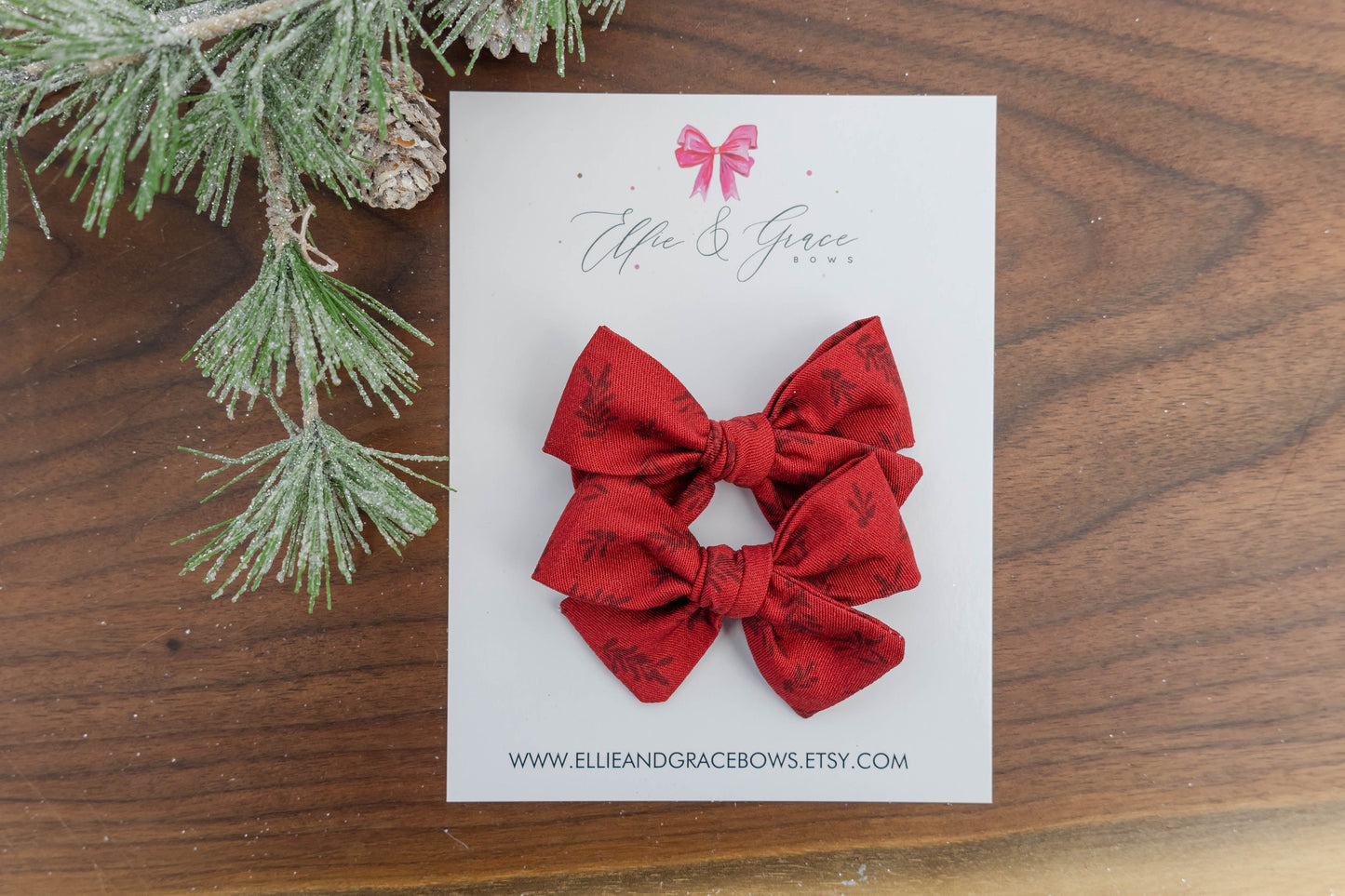 Red Floral Pigtail Bows: Cotton Hair Bow Set