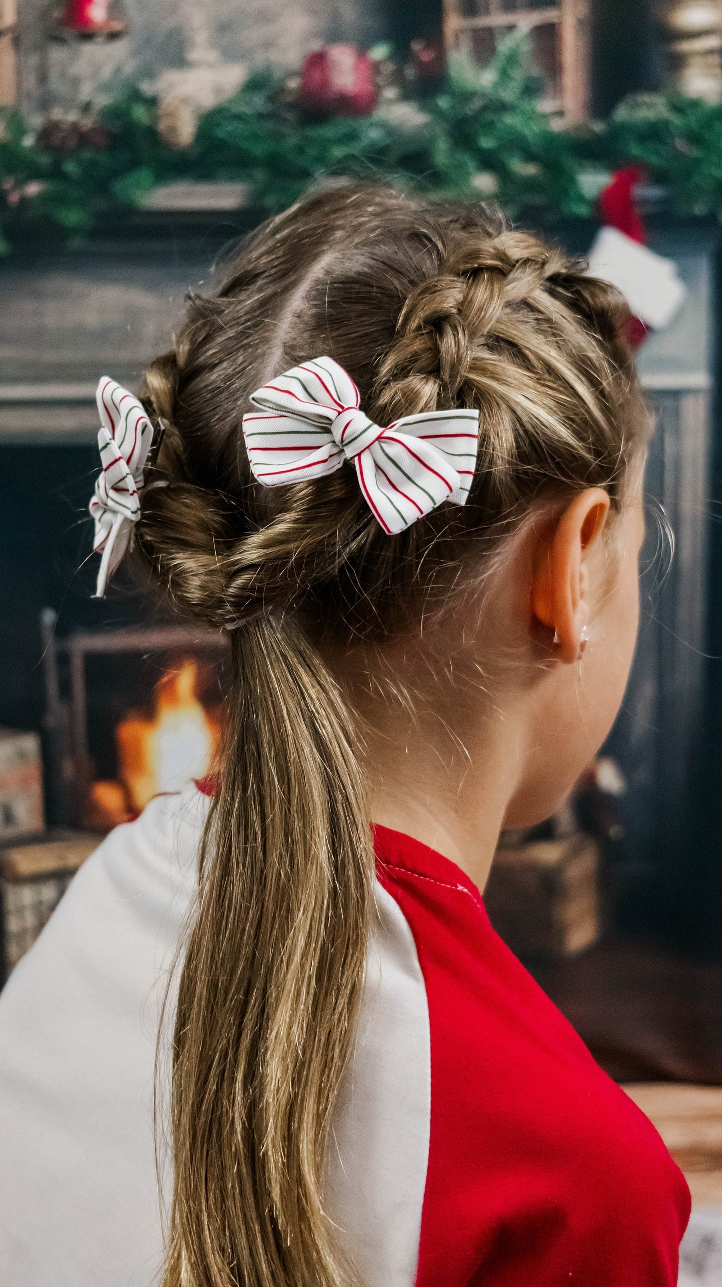 Red and Green Striped Hair Bows - Christmas Baby Bows
