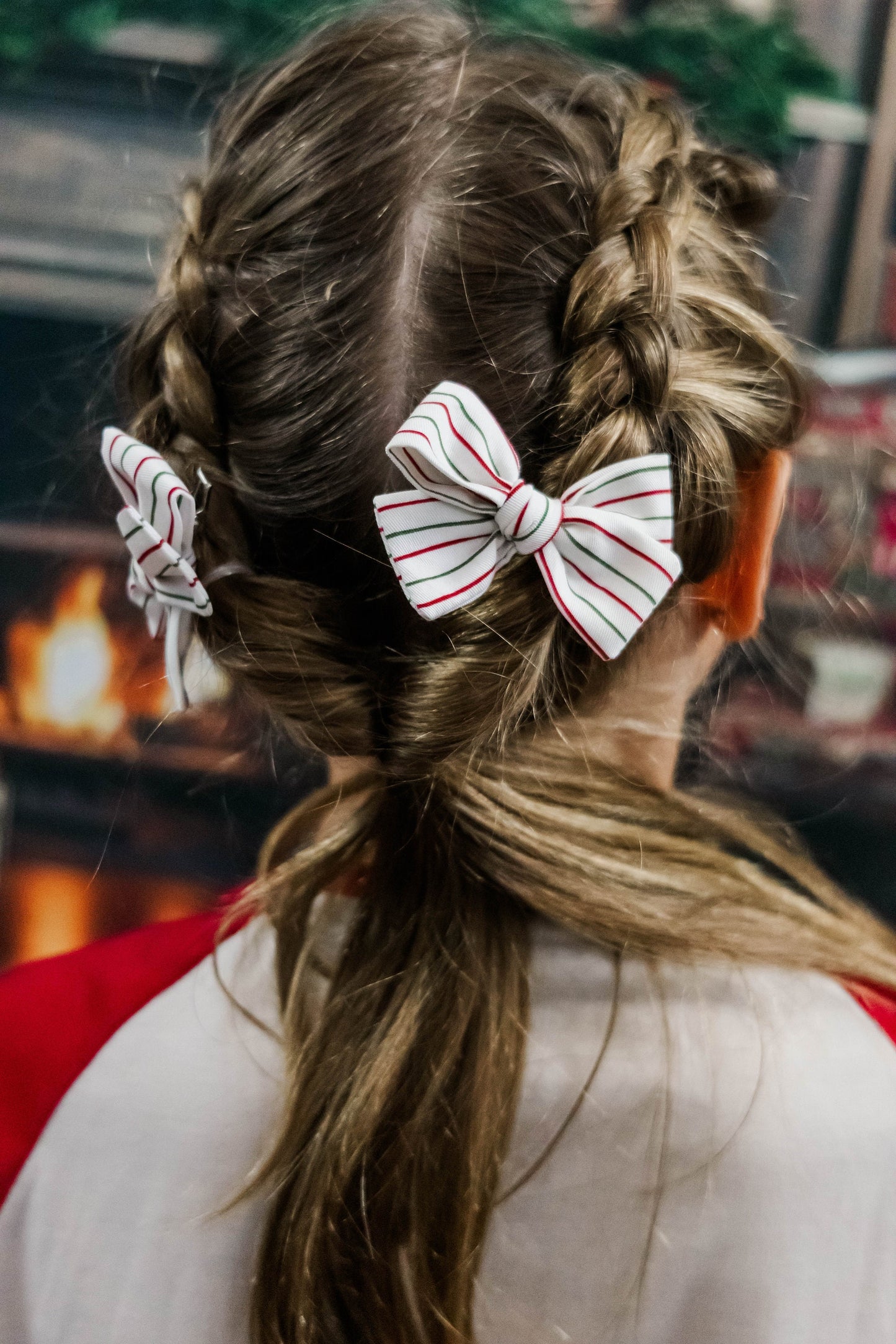 Red and Green Striped Hair Bows - Christmas Baby Bows