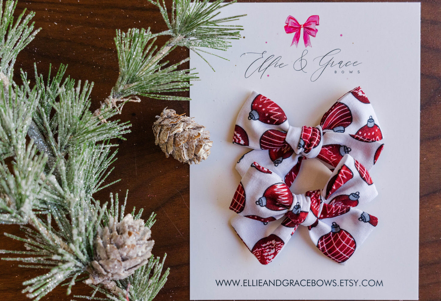Christmas Ornament Cotton Fabric Bows - Red and White Christmas Outfit