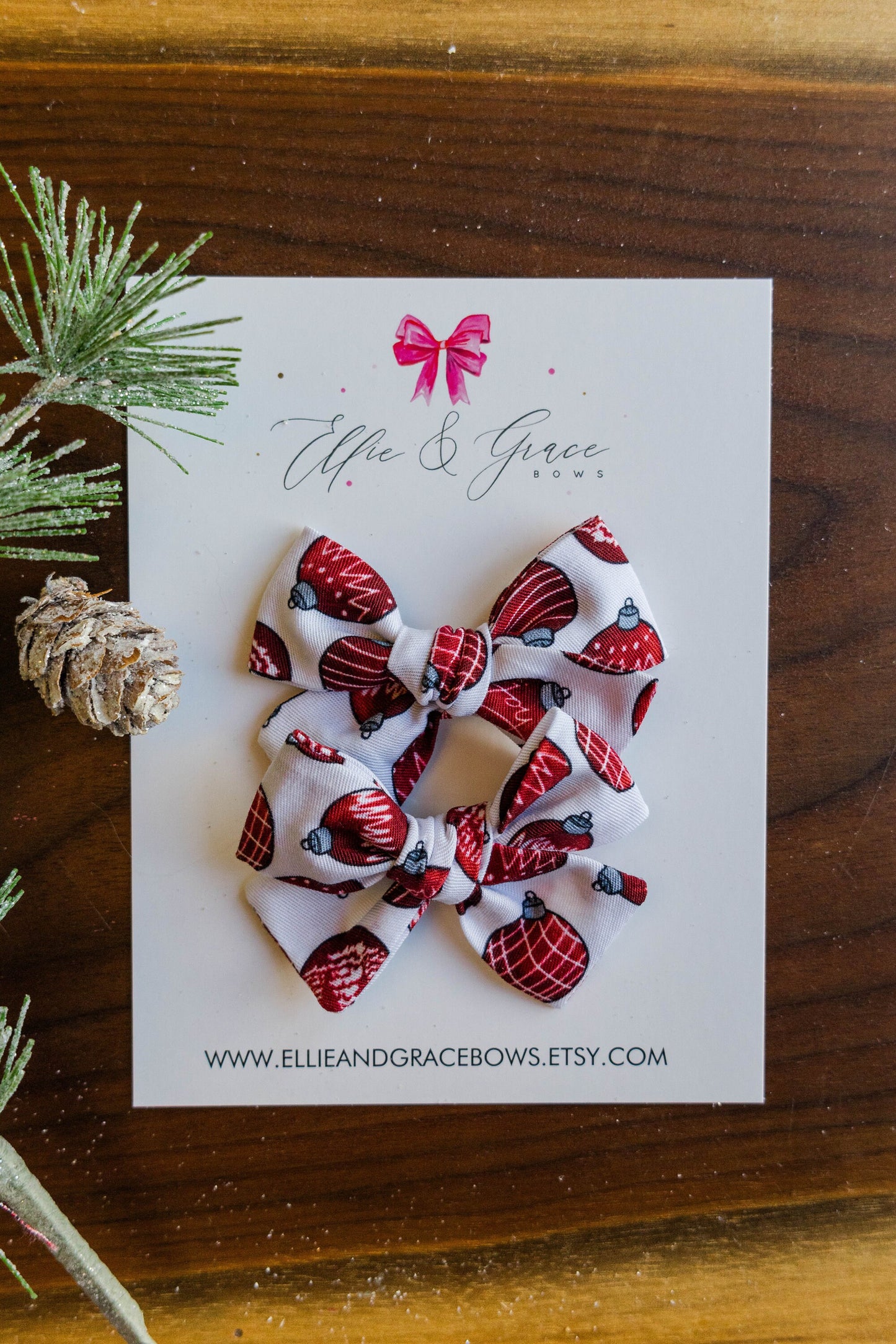 Christmas Ornament Cotton Fabric Bows - Red and White Christmas Outfit