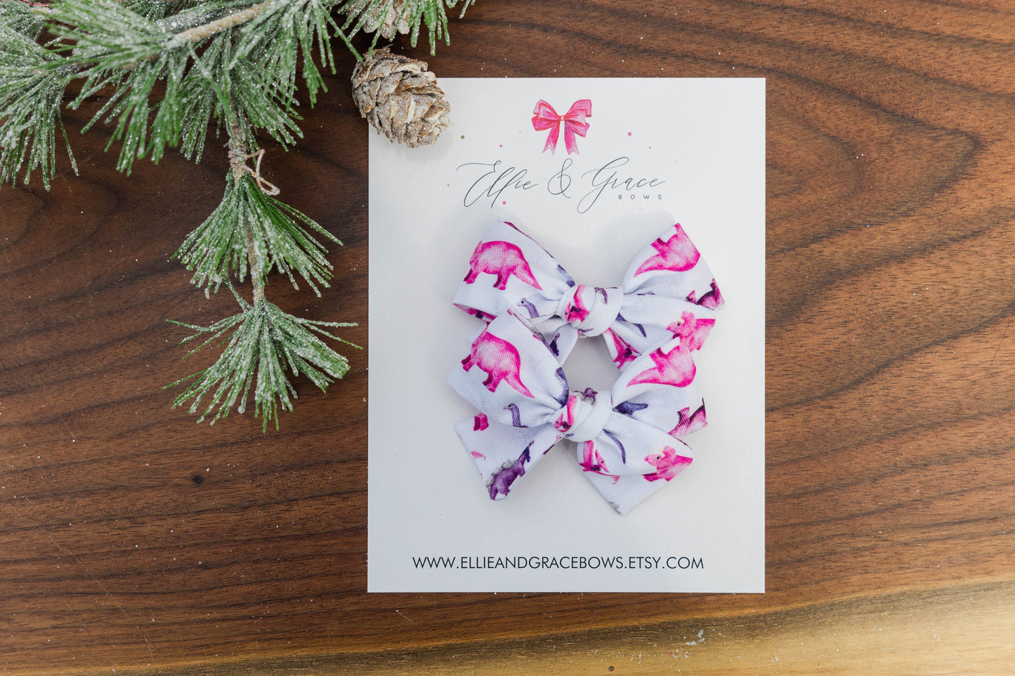 Christmas Dinosaur - Pink and Purple Hair Bow Set - Baby Bow Headband