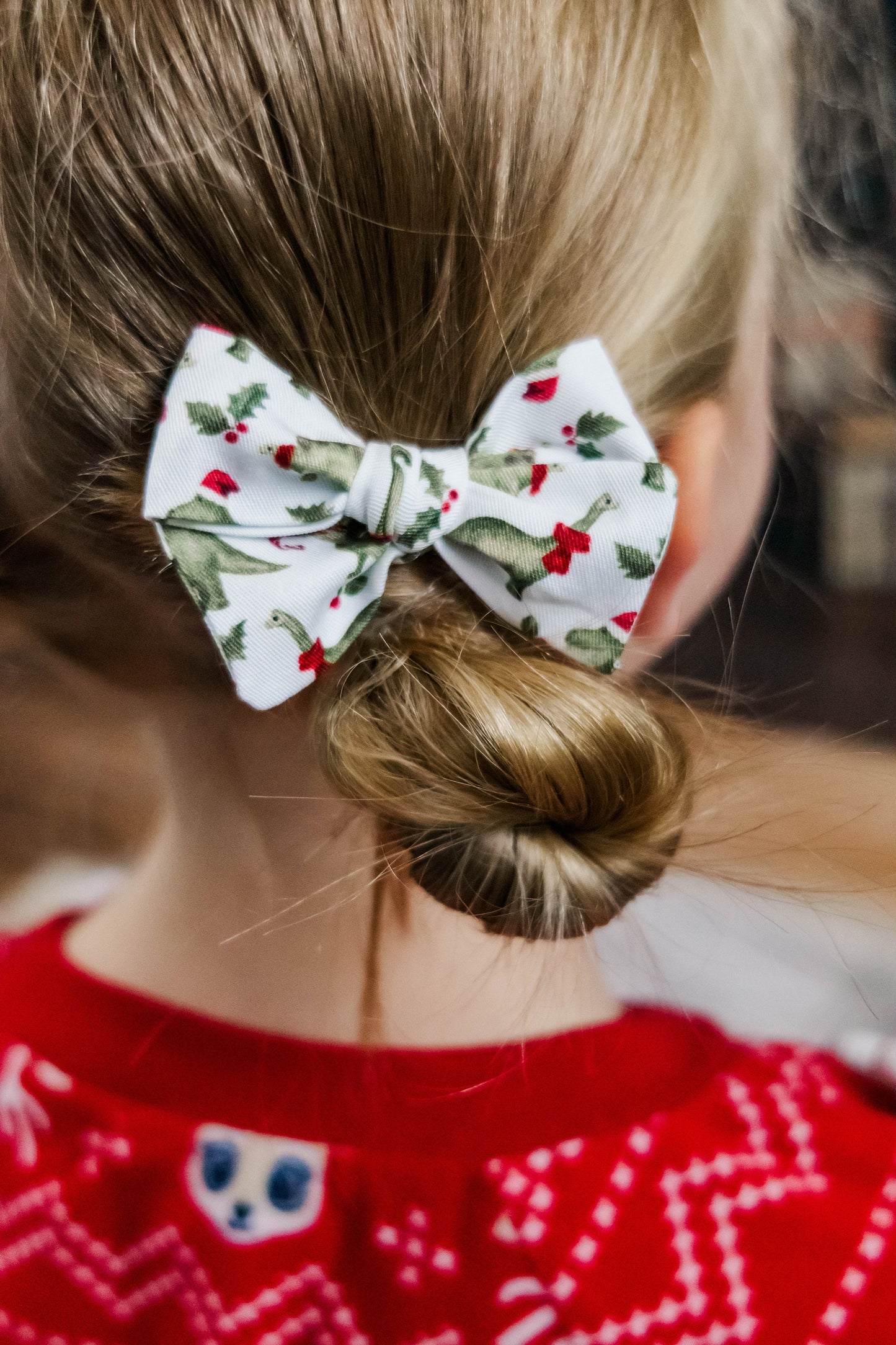 Christmas Dinosaur Pigtail Bow Set - Hand Tied Bows