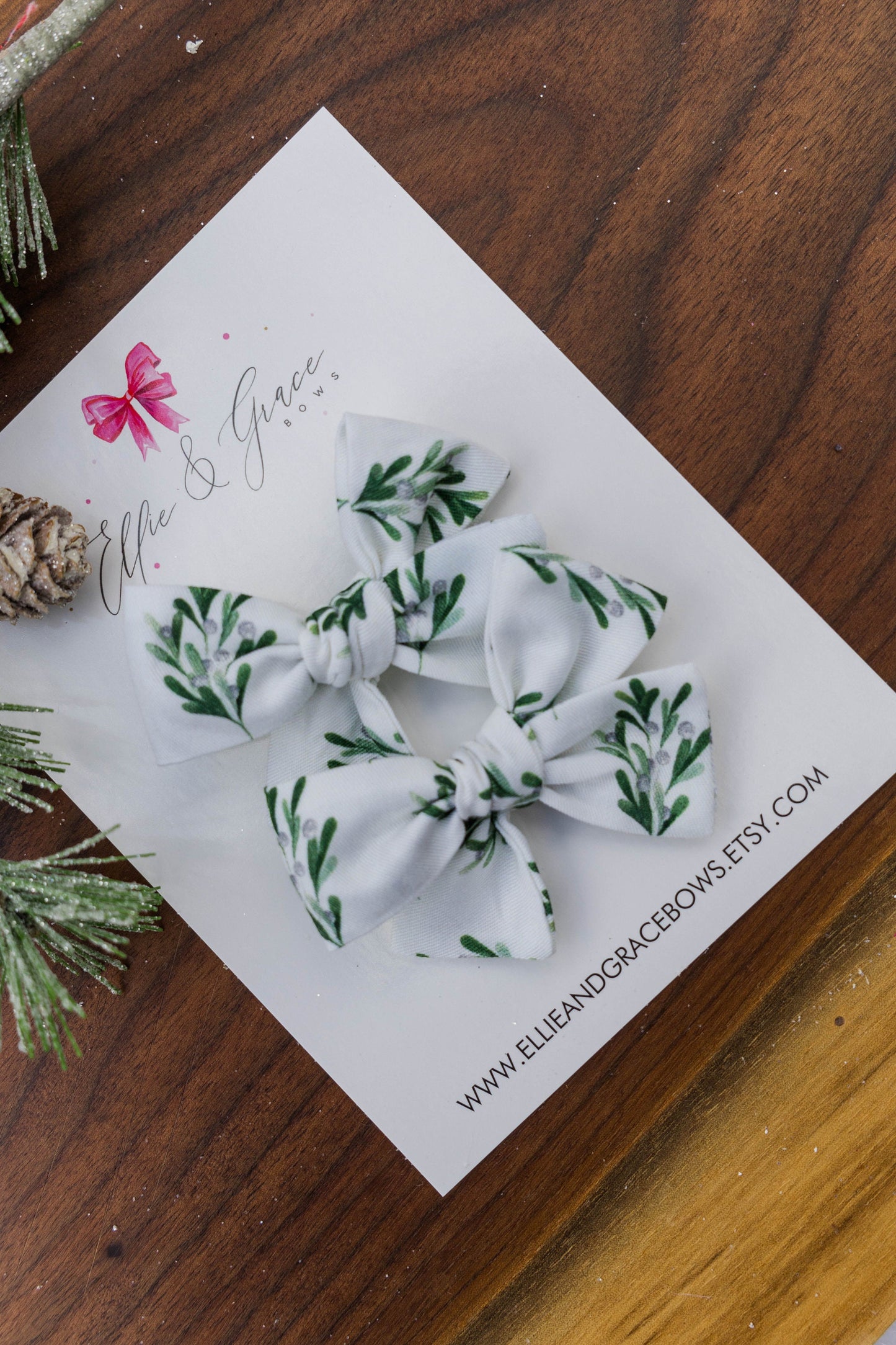 Mistletoe Hair Bows - Christmas Outfit - Pigtail Bow Set