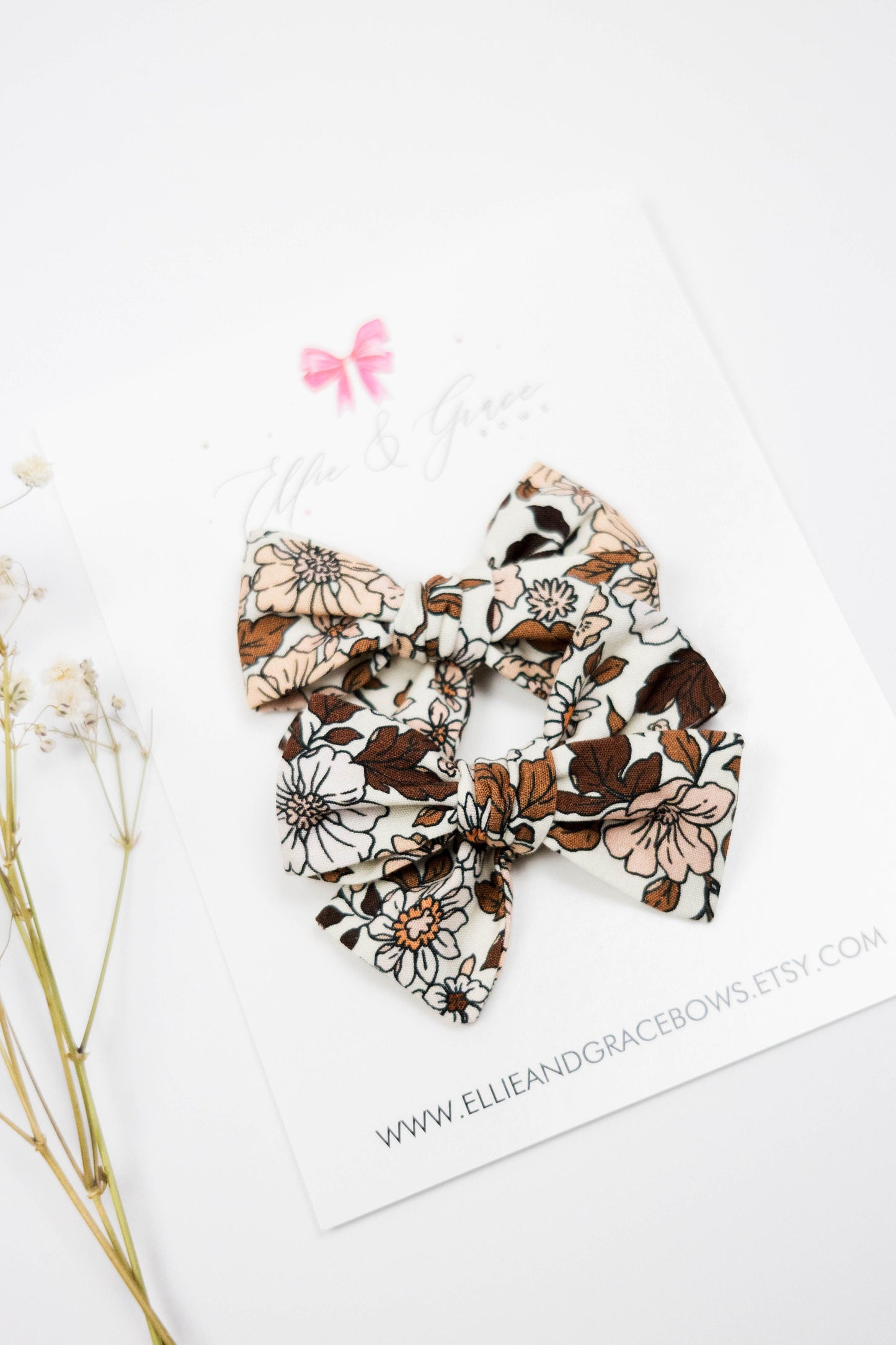 Vintage Floral Baby Bow: Cotton Pigtail Clip or Headband