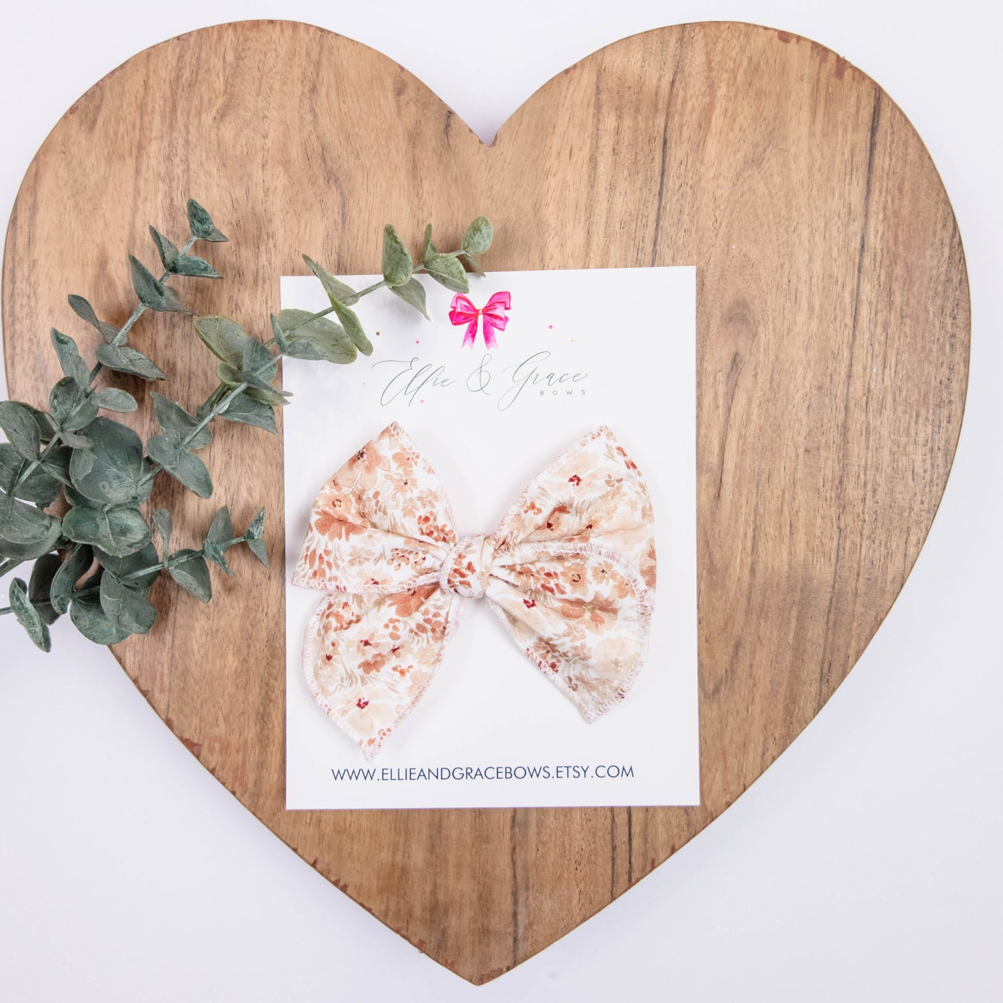 Wildflower Baby Bow: Peach Floral Cotton Hair Clip