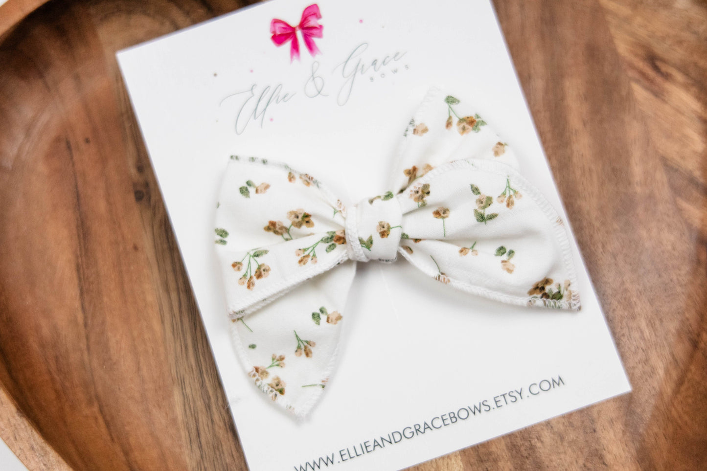 Dainty Floral Hair Bow: Hand-Tied Cotton Pigtail Set