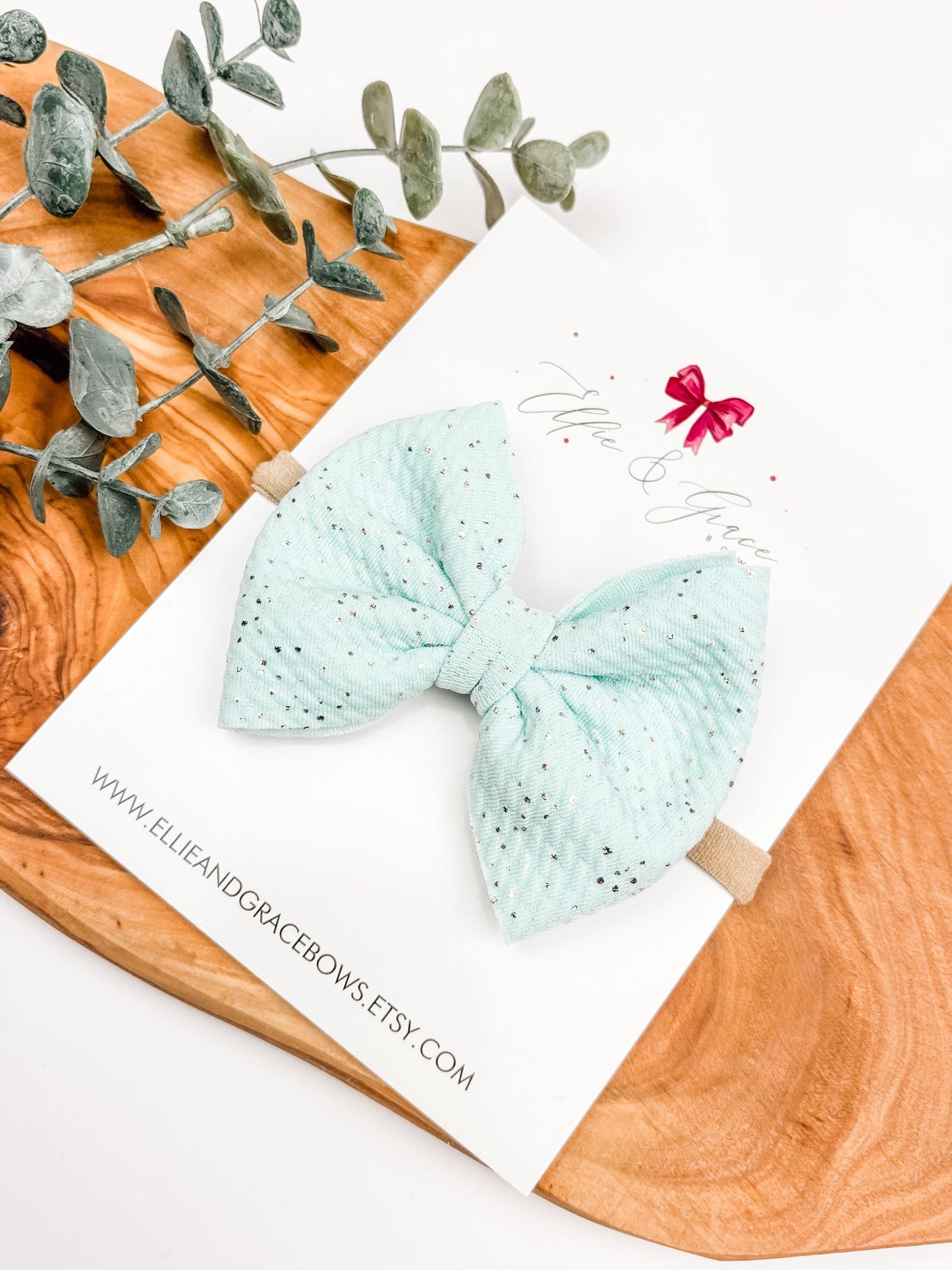Sparkle Baby Bow Headband: Light Blue Pinwheel Hair Bow