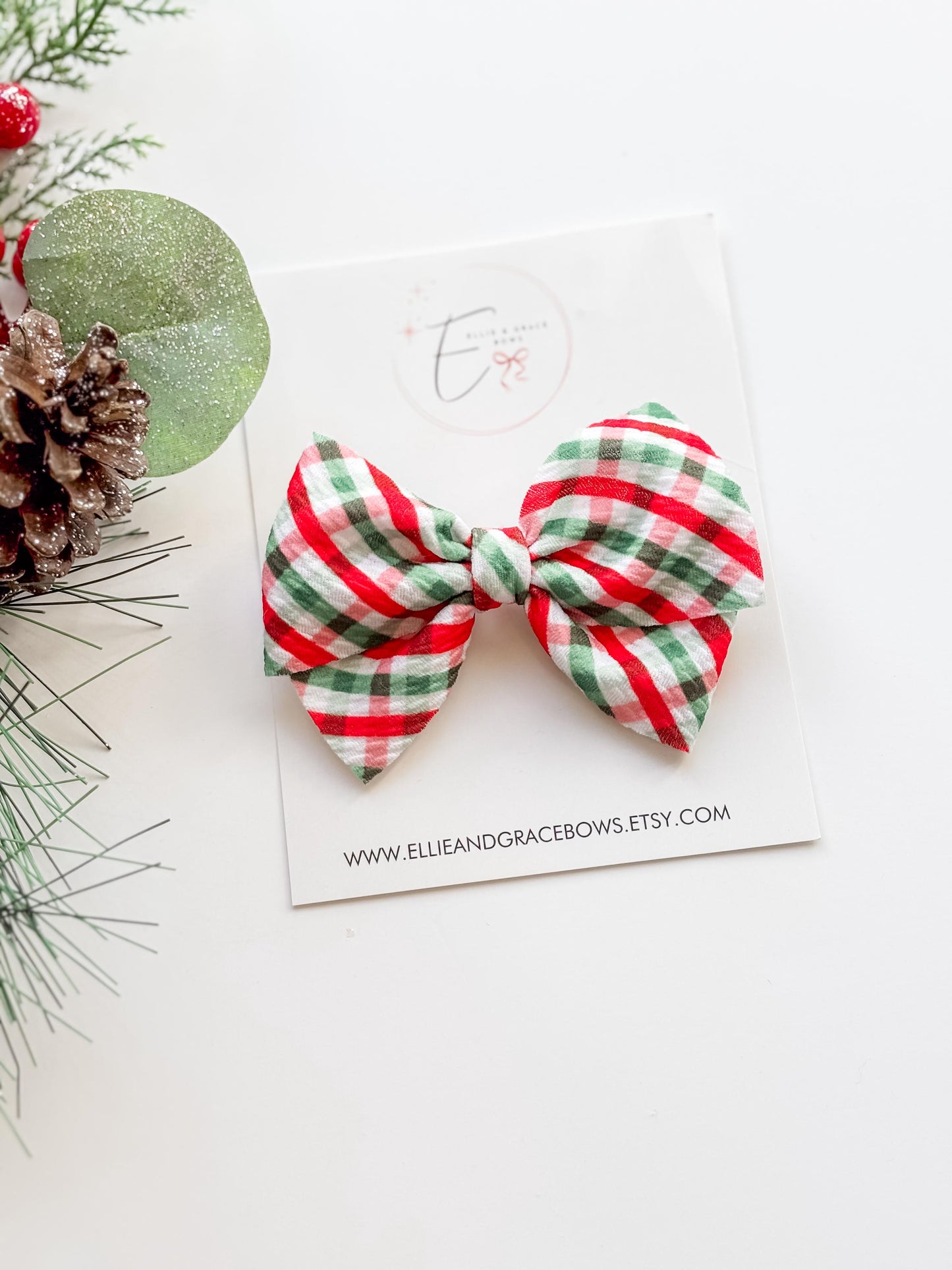 Christmas Baby Bow Headband: Holiday Plaid Fabric Bow