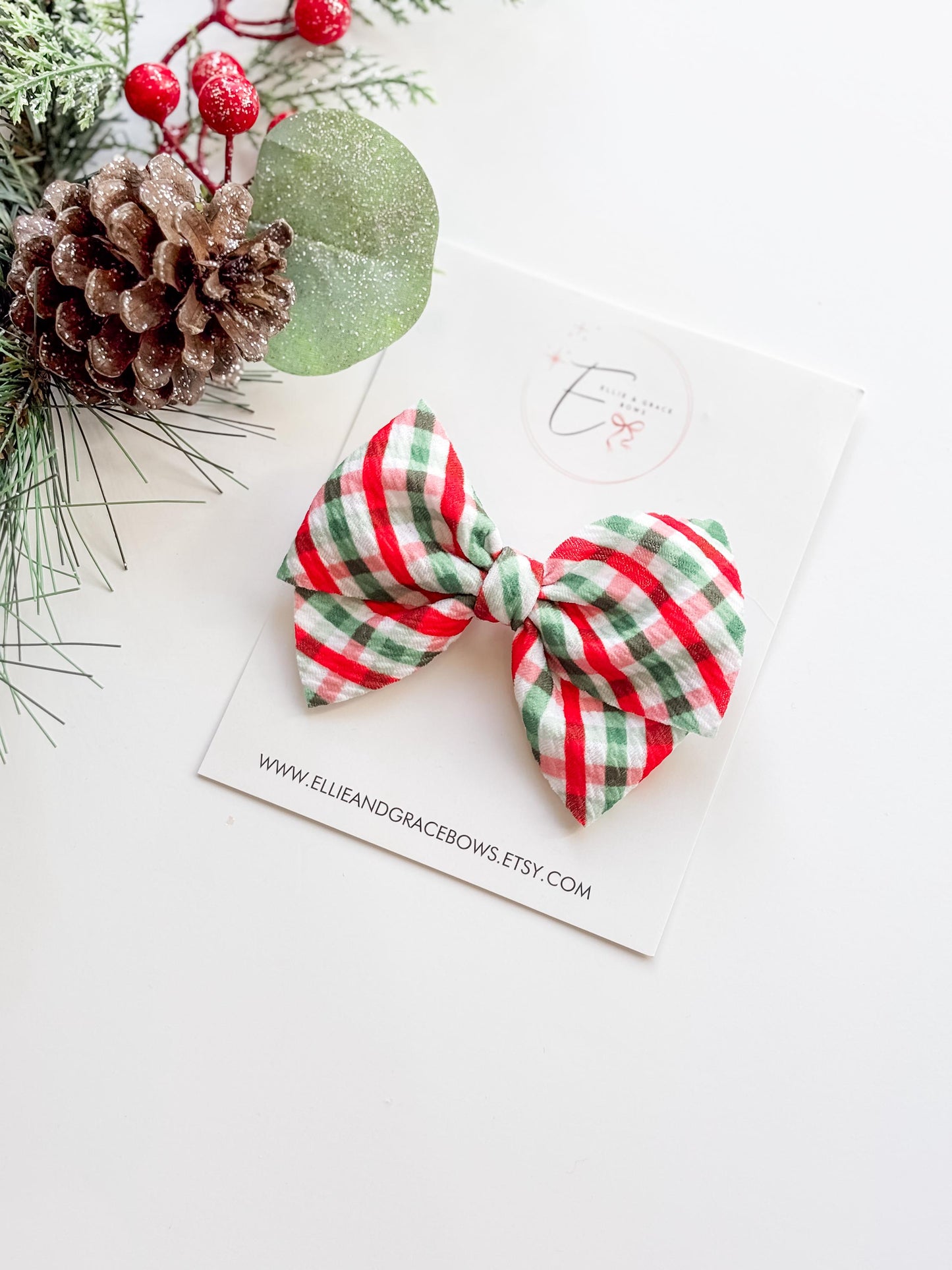 Christmas Baby Bow Headband: Holiday Plaid Fabric Bow