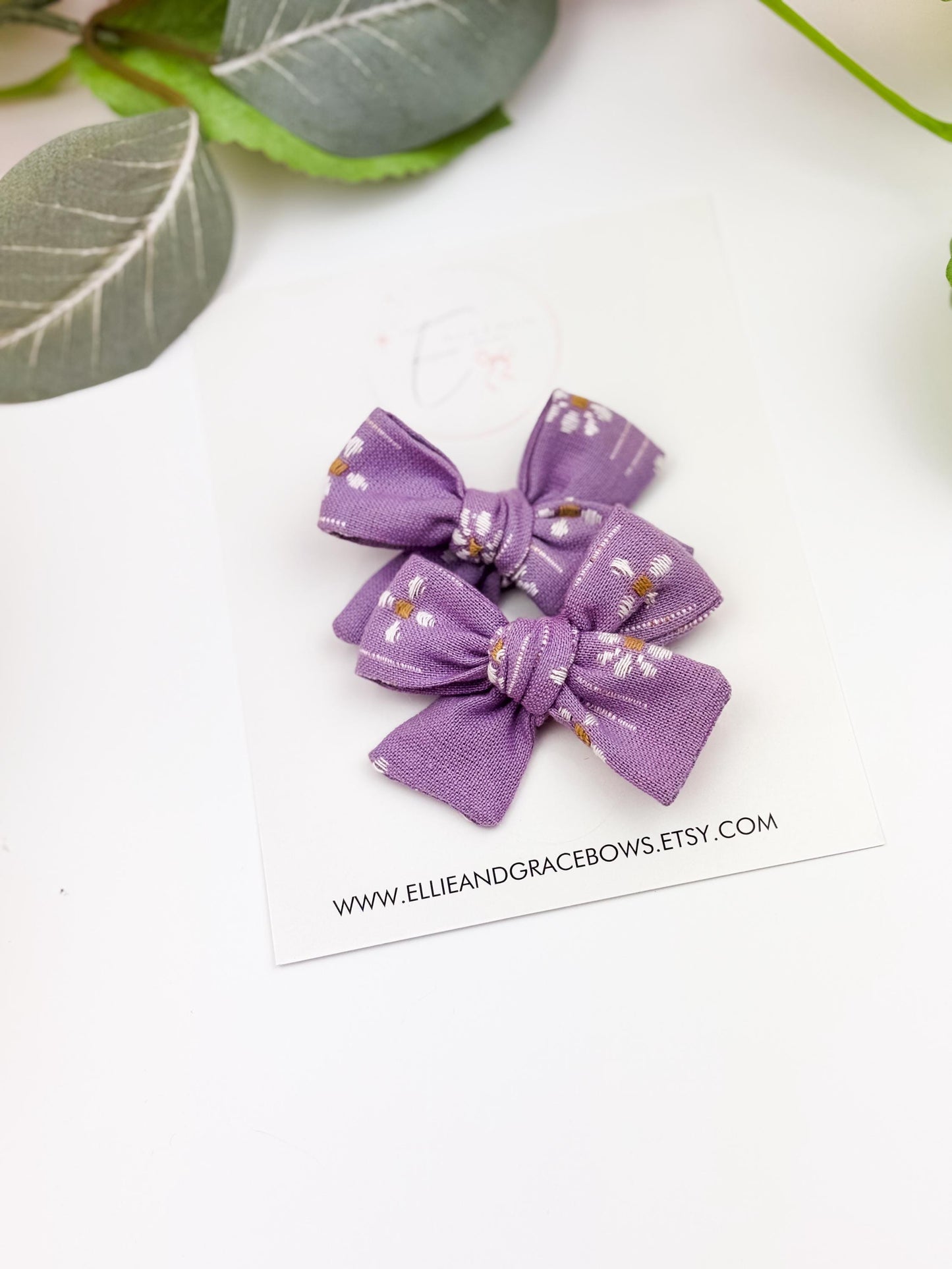 Purple Floral Sailor Bow for Girls - Pigtail Bow Set - Spring Hair Clips