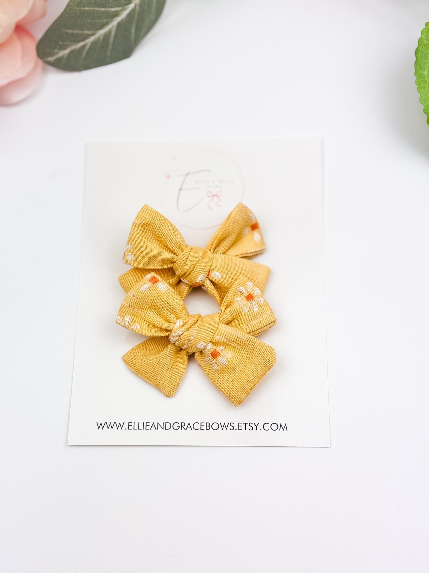 Pigtail Bow Set - Yellow Hair Bows - Pinwheel Baby Bows