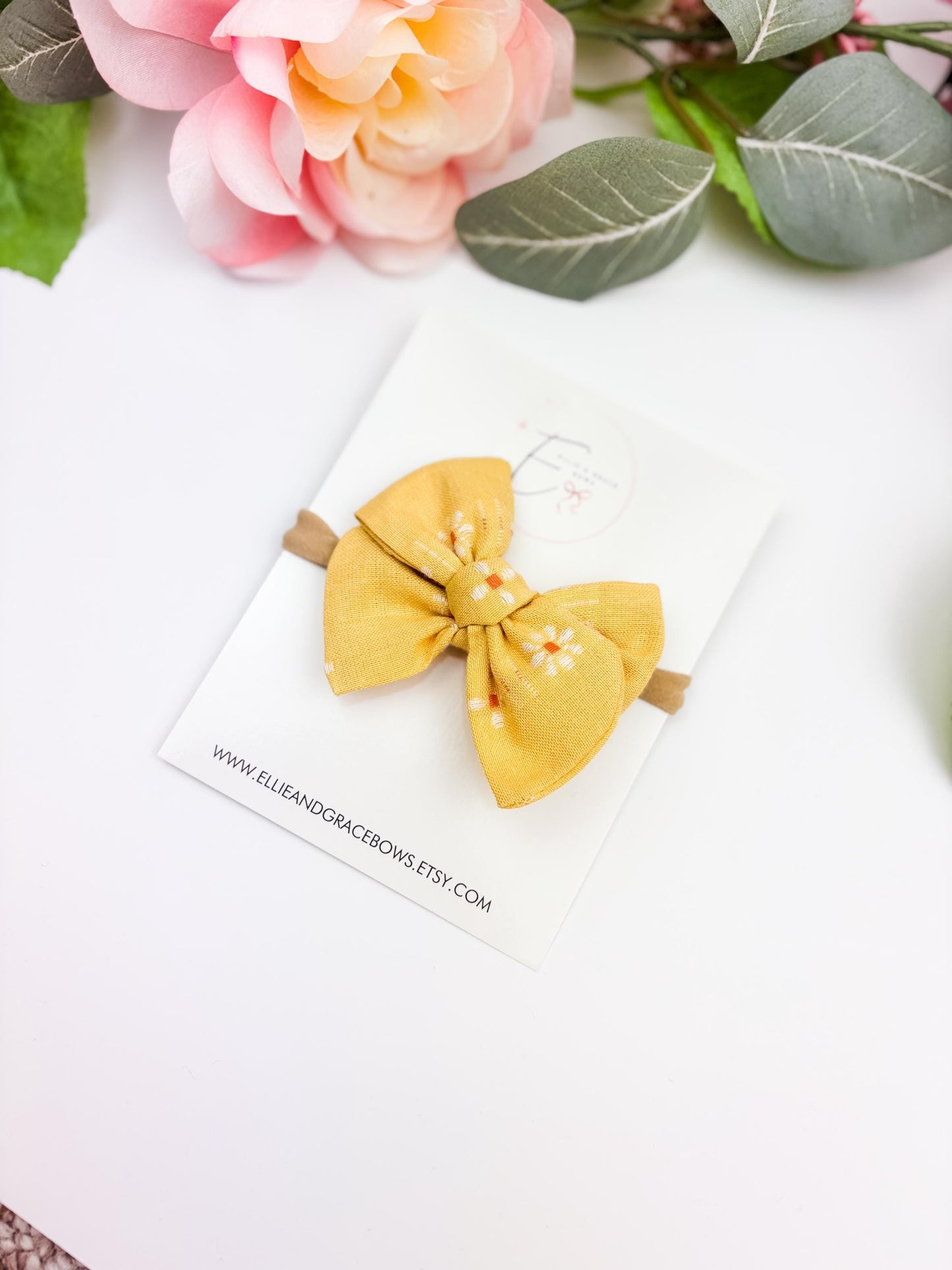 Pigtail Bow Set - Yellow Hair Bows - Pinwheel Baby Bows