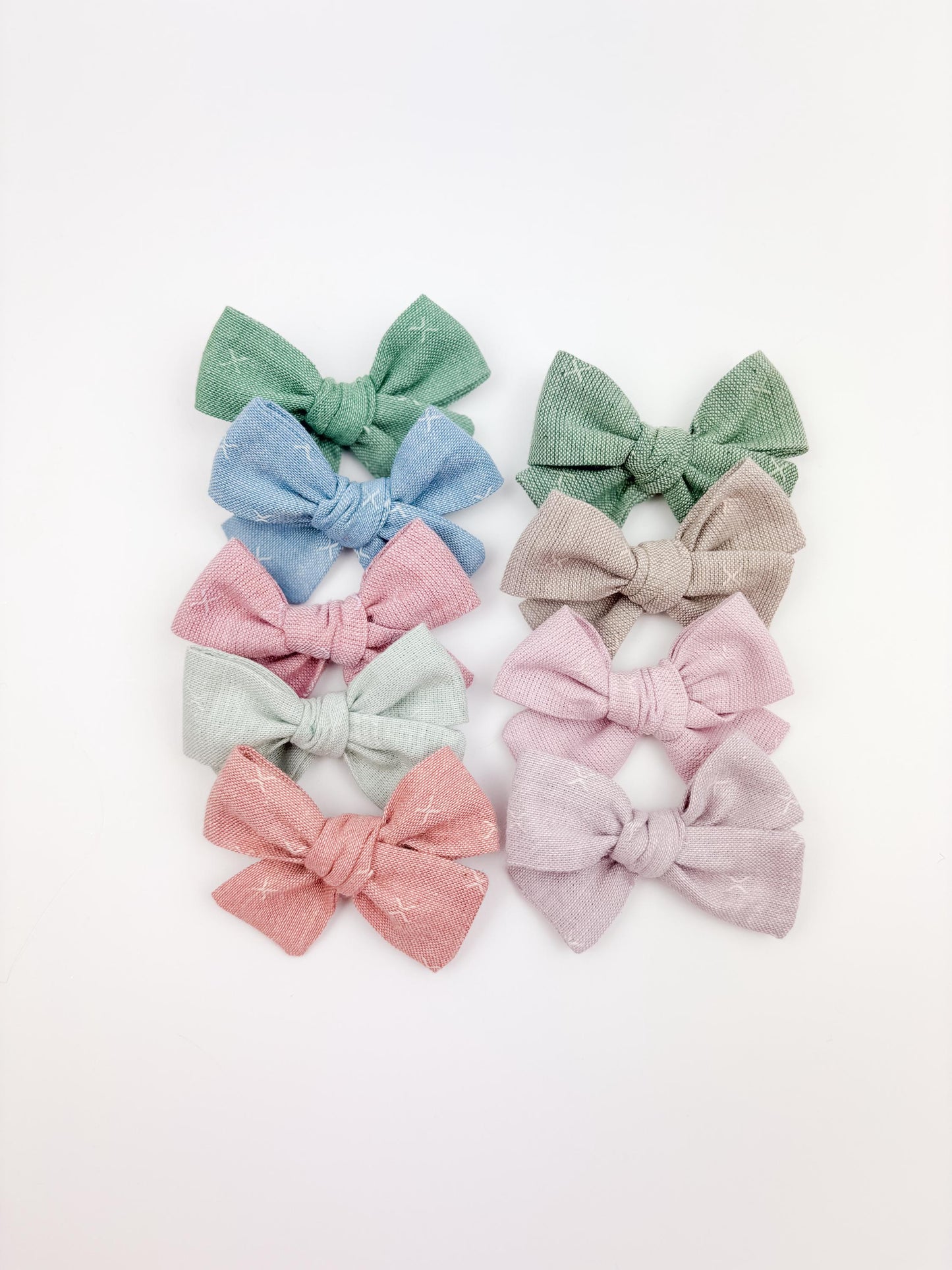 Spring Cotton Fabric Pigtail Bow Set - Mint Baby Bows
